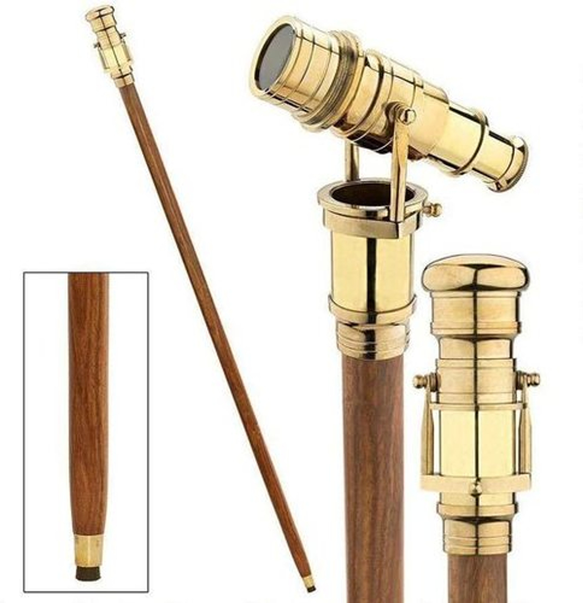 Brass Telescope And Walking Stick