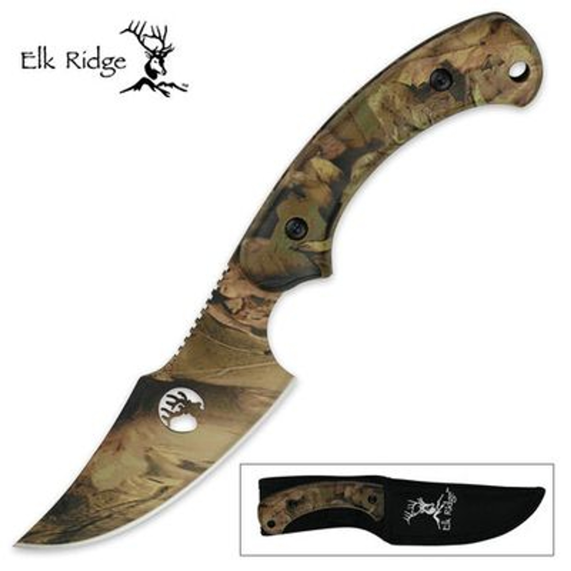Elk Ridge Tom Anderson Full Tang Fixed Blade Skinner Knife - Woodland Camo