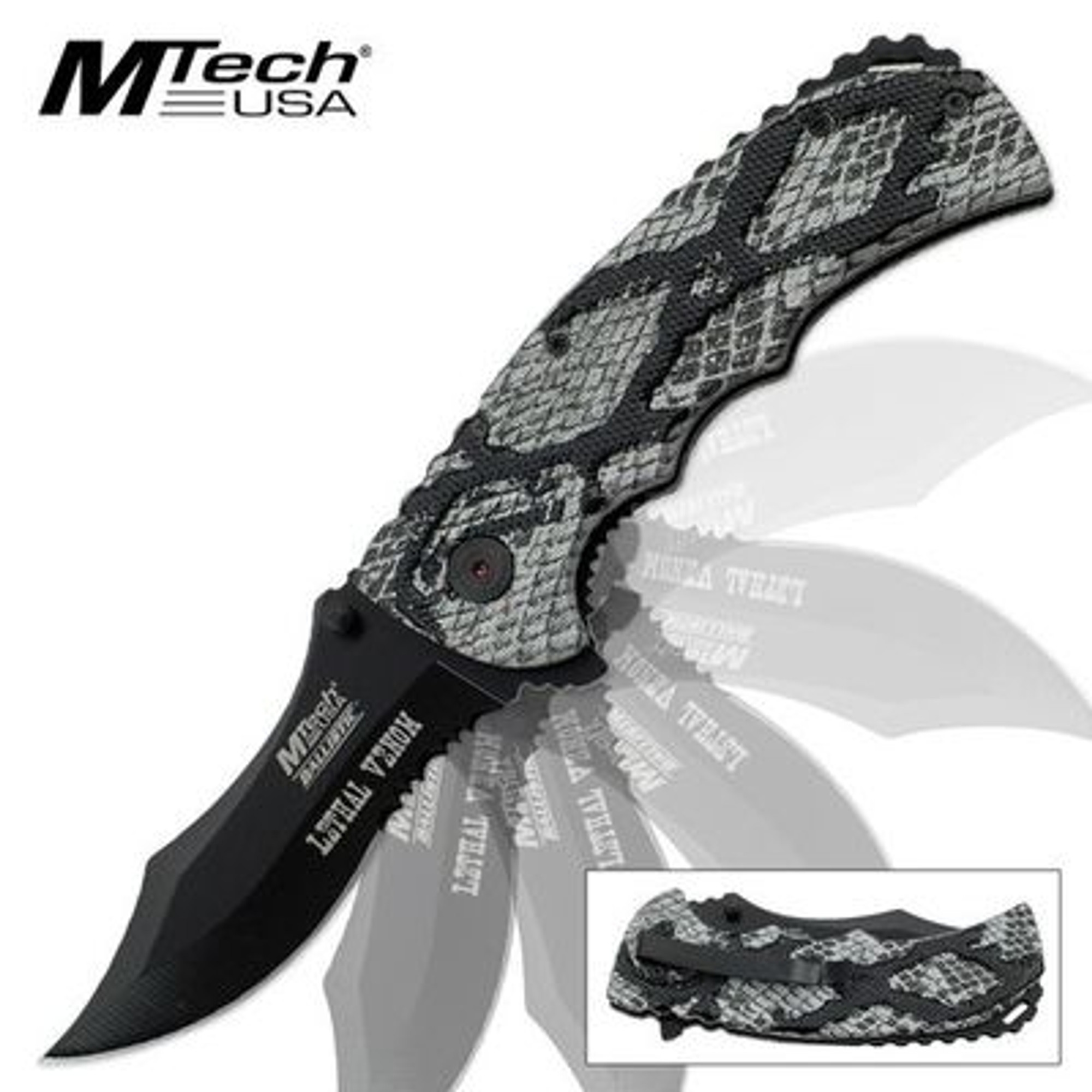 MTech Ballistic Lethal Venom Assisted Open Pocket Knife Snake Skin Camo - Grey