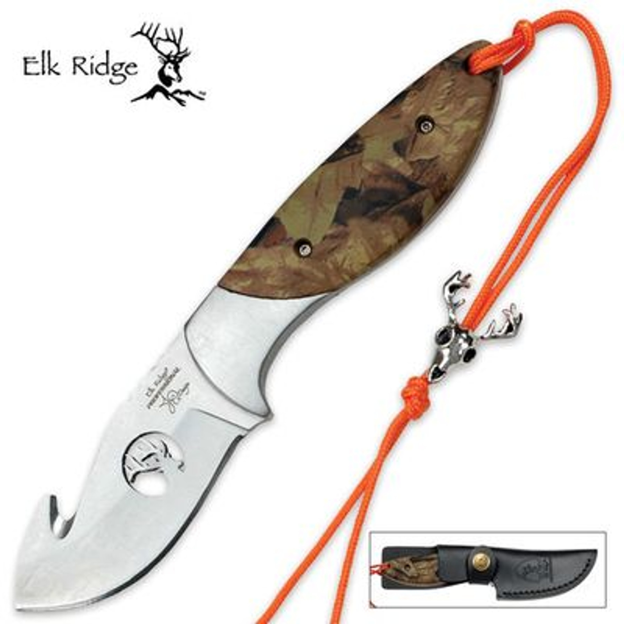 Elk Ridge Professional Fixed Blade Gut Hook Knife - Camouflage