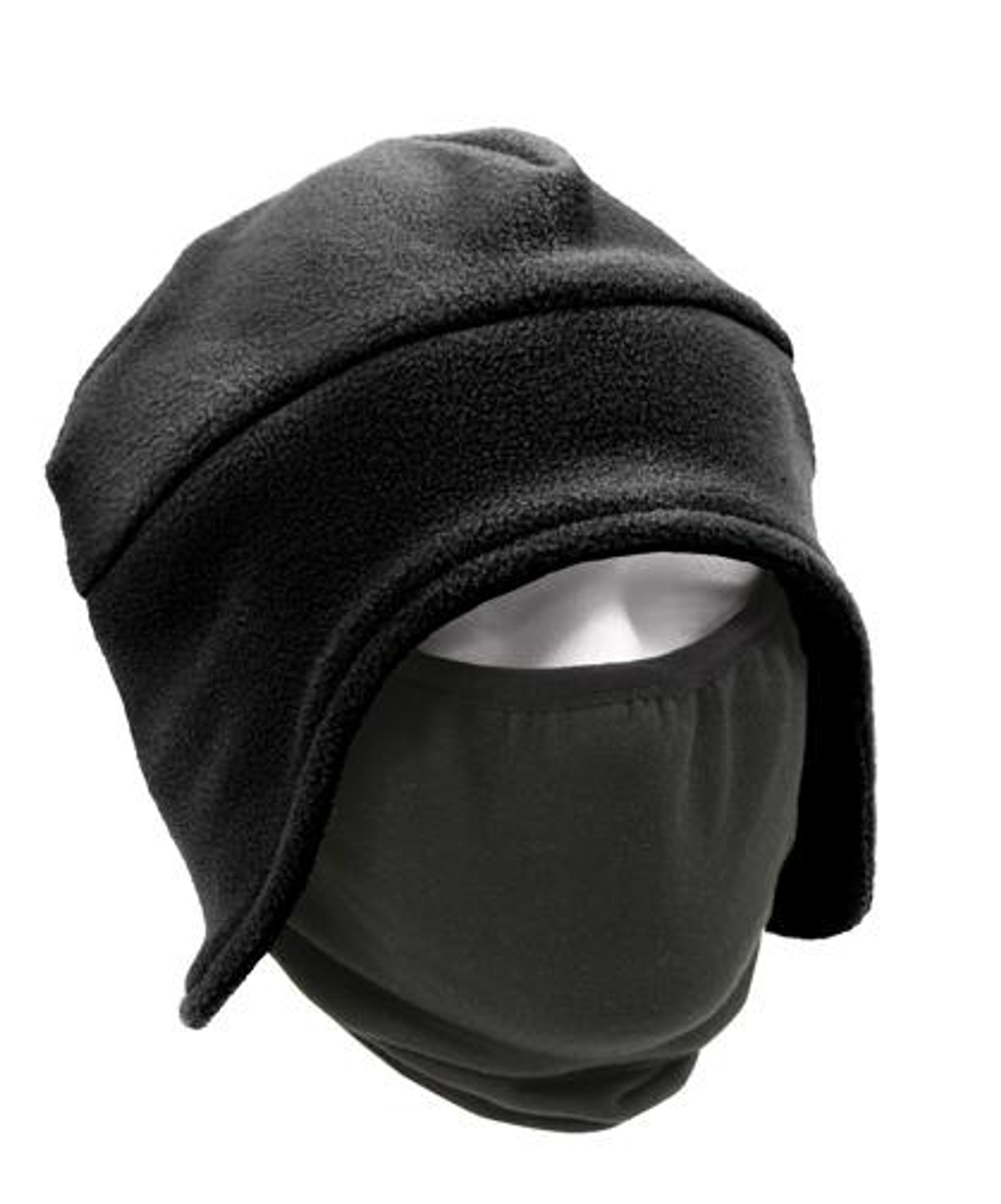 Convertible Fleece Cap & Polyester Face Mask - Black