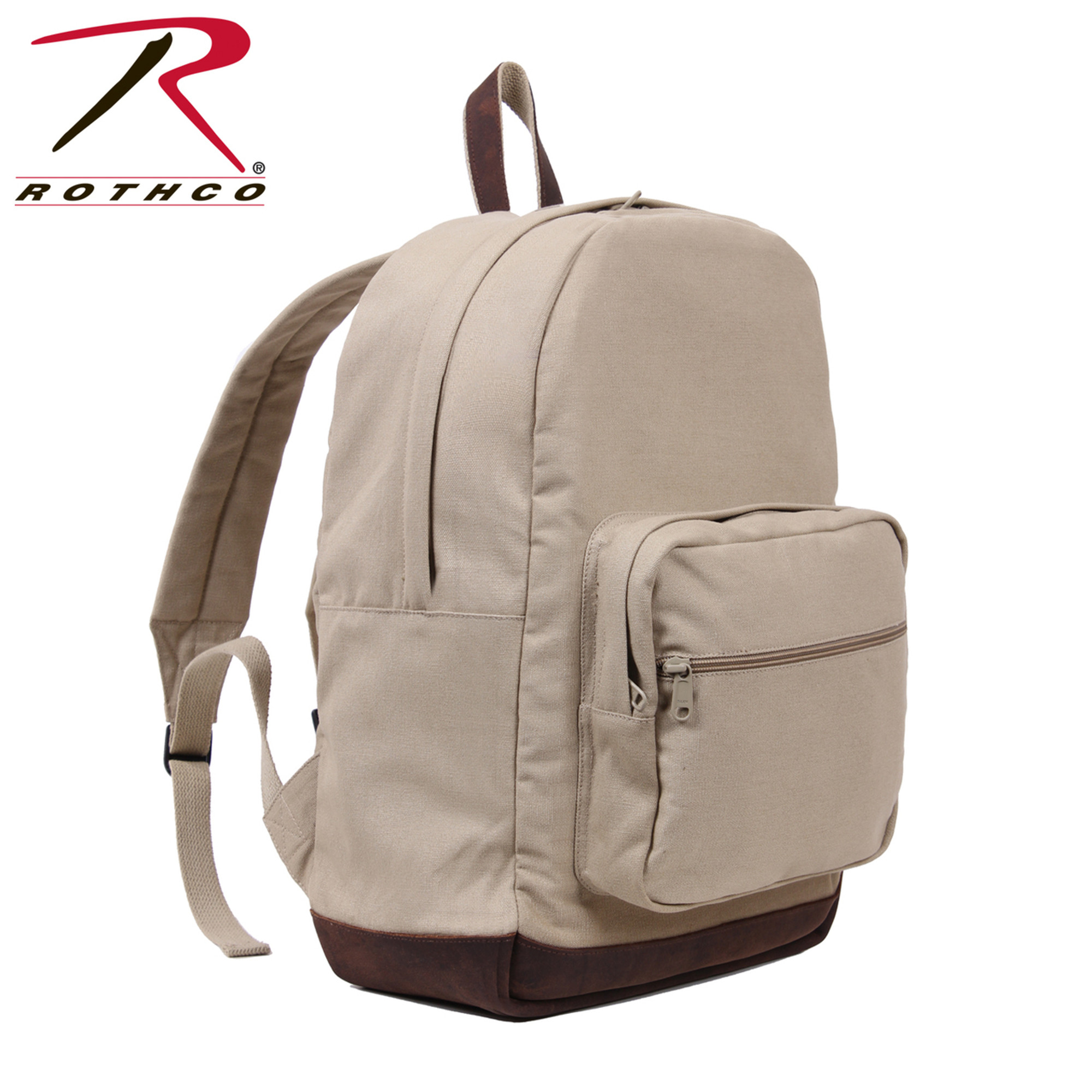 Rothco Vintage Canvas Teardrop Backpack With Leather Accents - Khaki