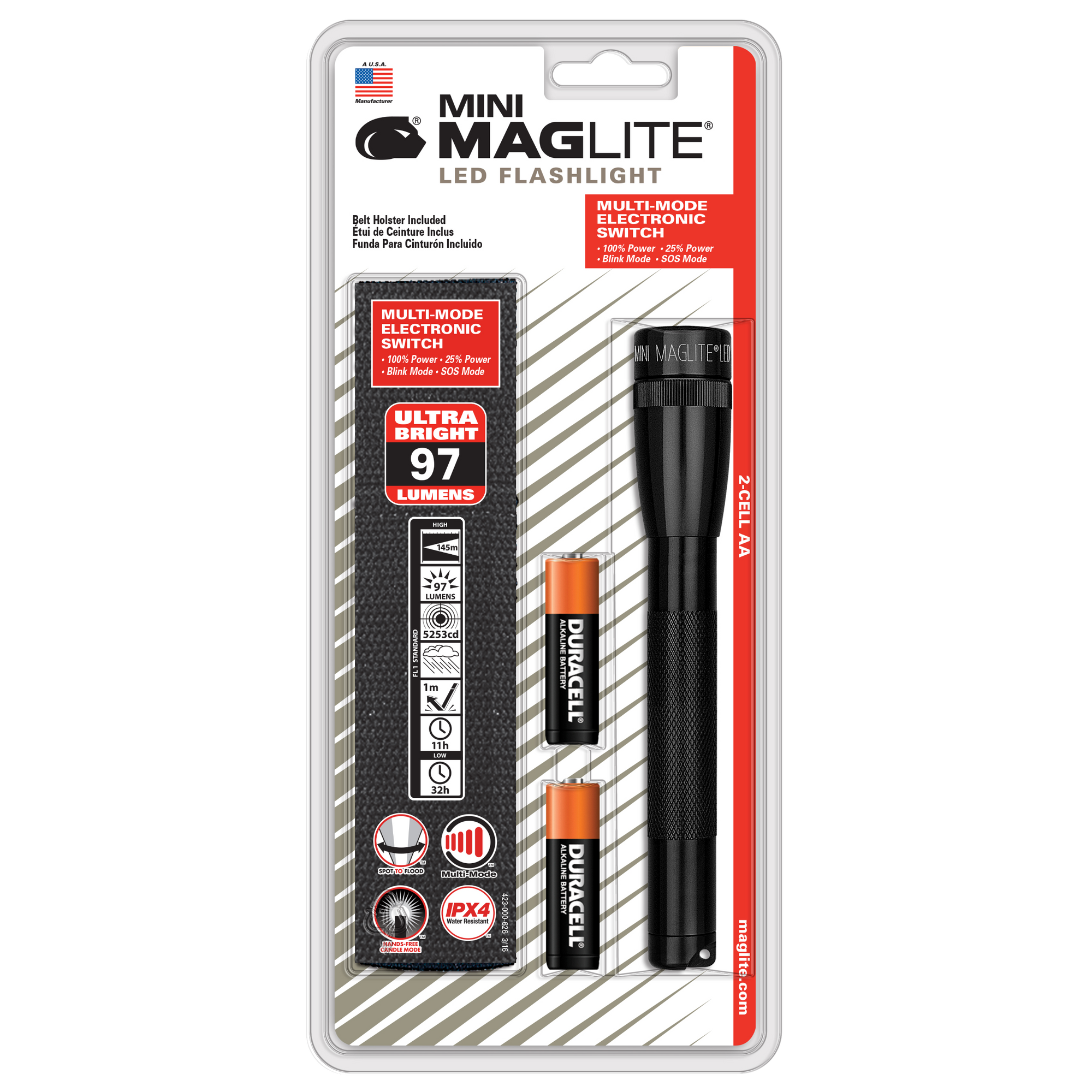 Sp22 Mini Maglite 2 Aa-cell Led Flashlight W/ Holster