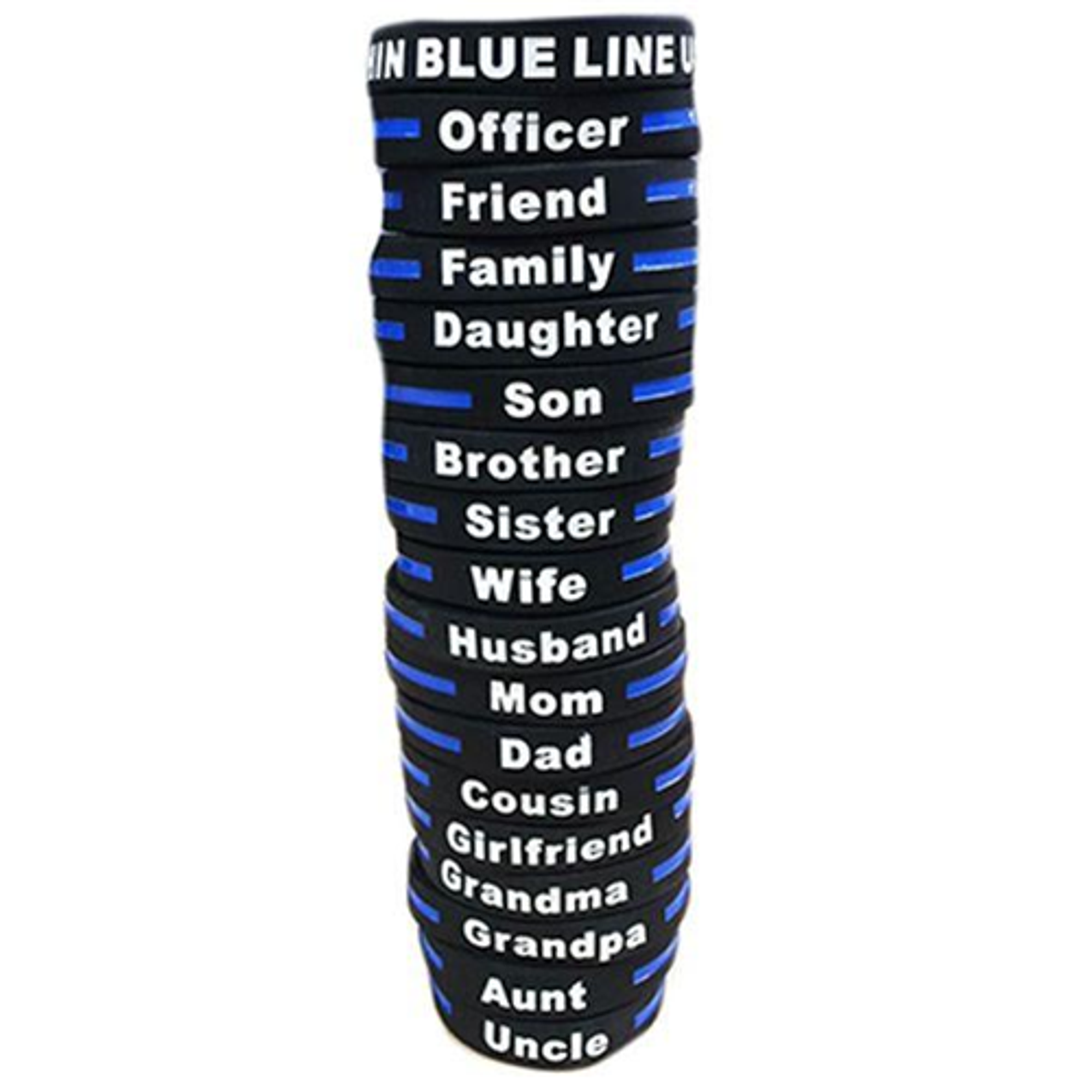 Personalized - Thin Blue Line Silicone Bracelet, Sister, 8 Inch