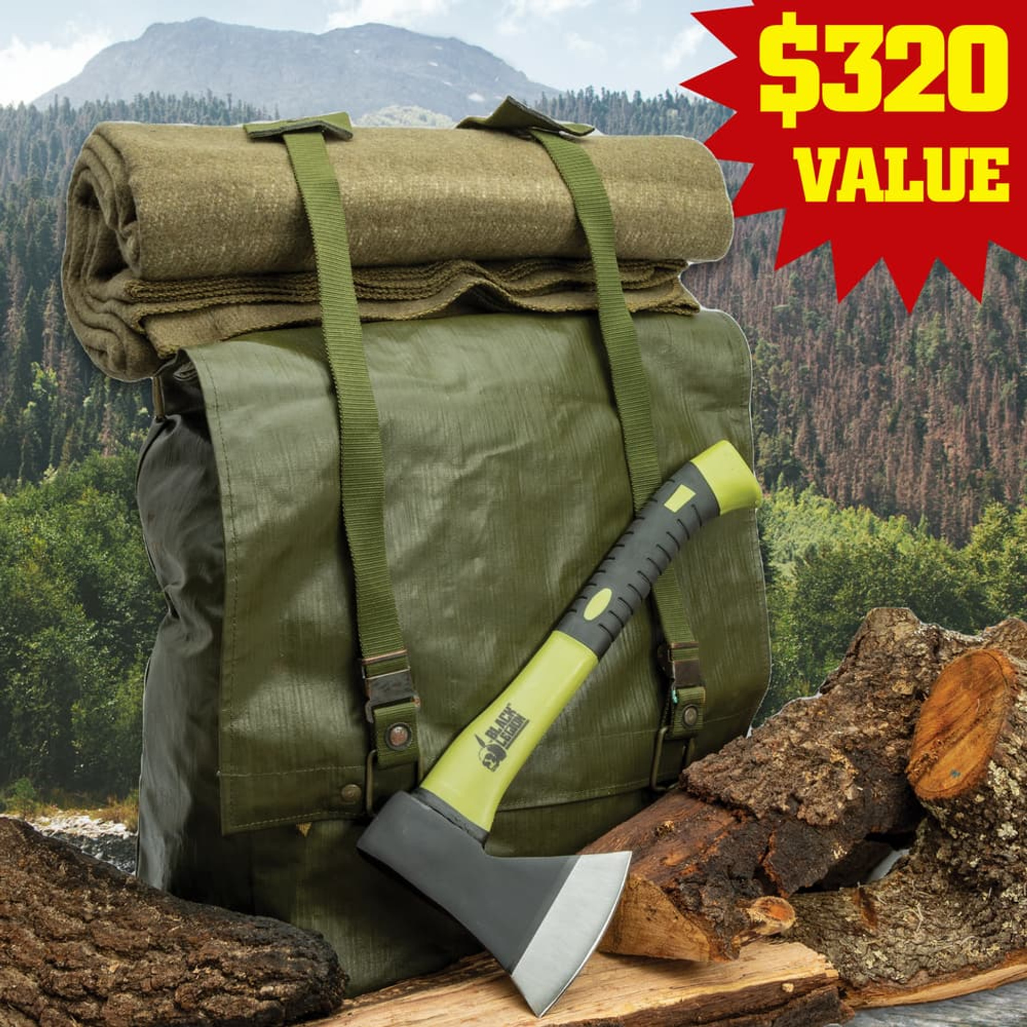 Wilderness Bugout Mystery Bag - Includes Swiss Army Wool Blanket, Camping Hatchet, Variety Of Emergency Gear, $320 Value