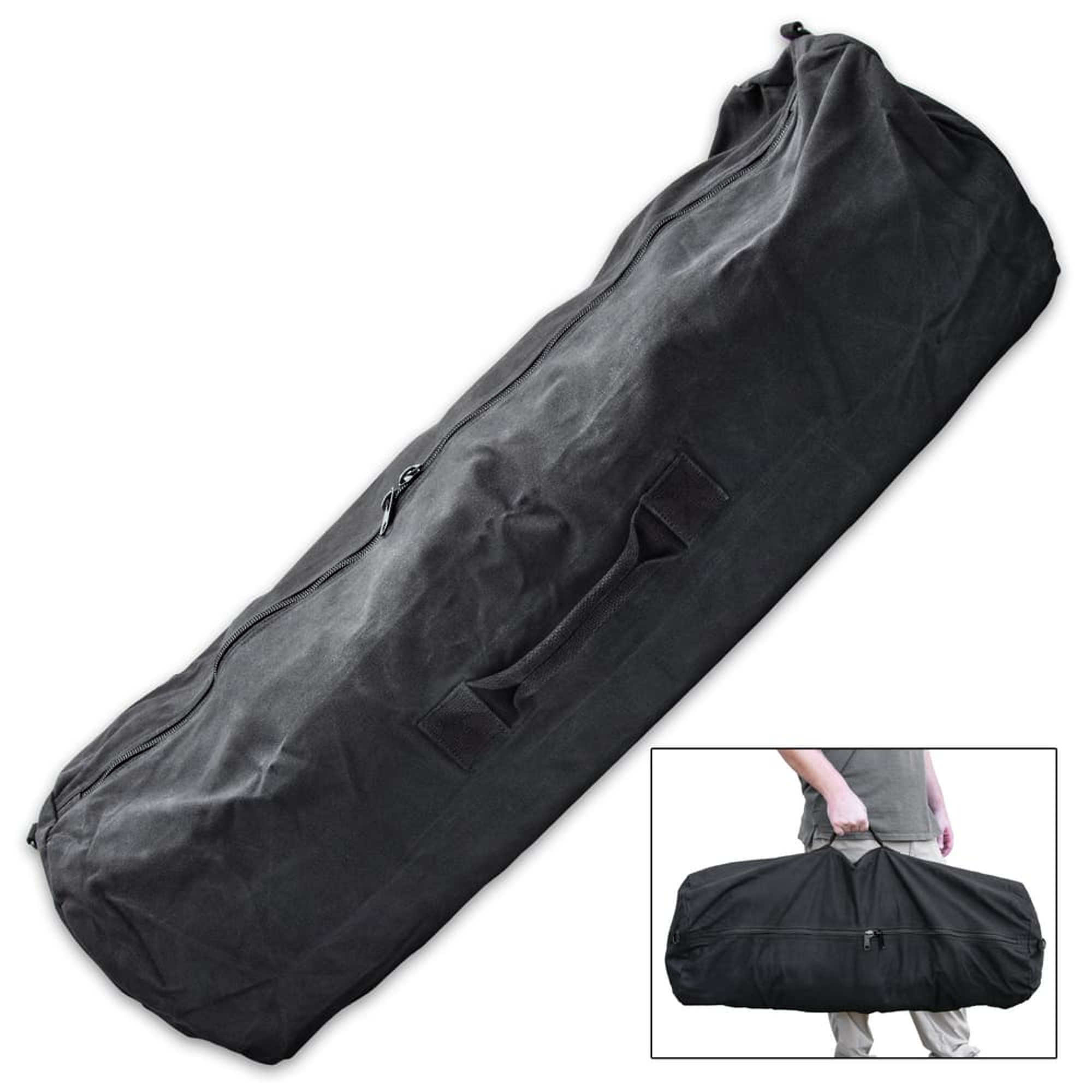 Black Medium Side Zipper Duffle Bag 