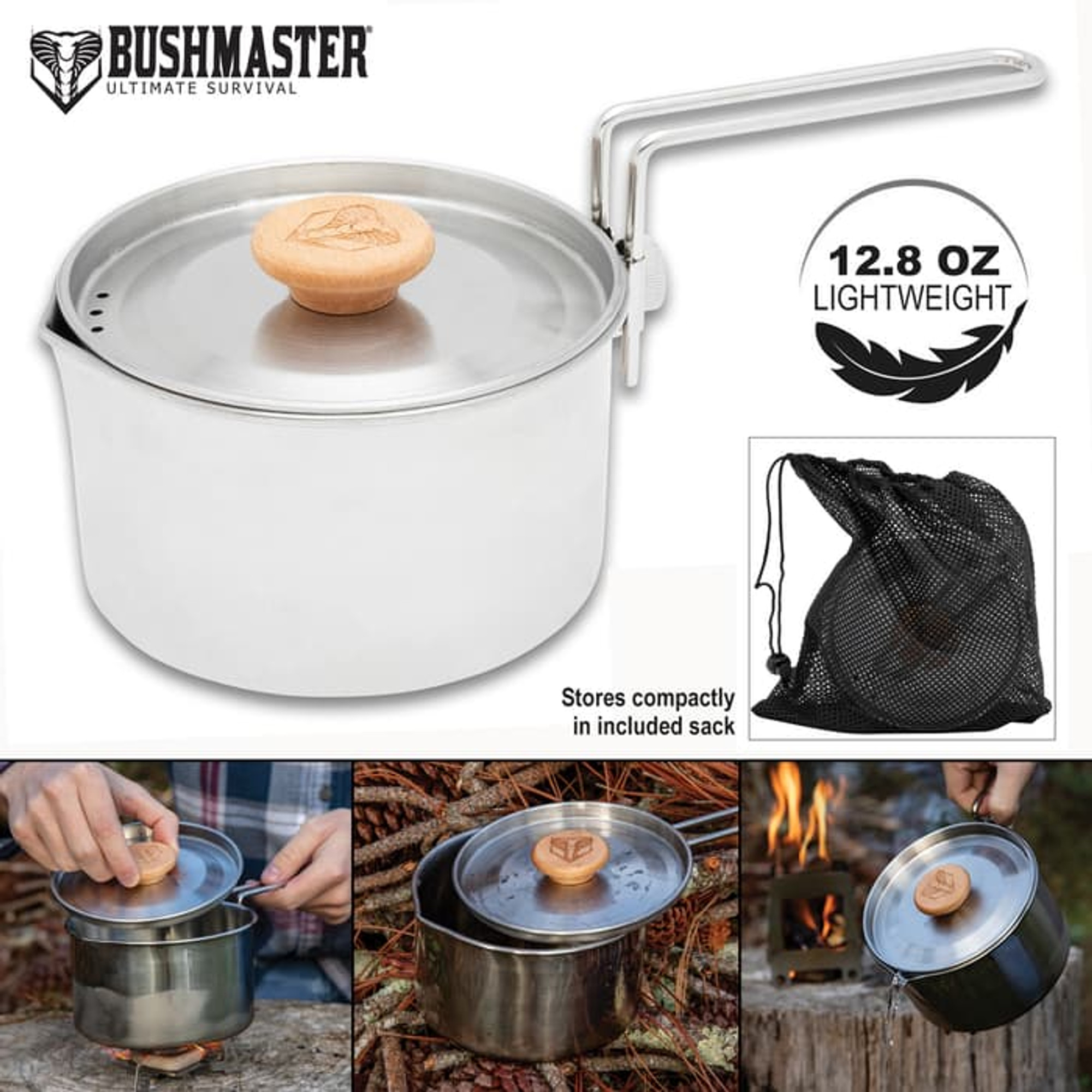 Bushmaster Ultimate Survival Camp Kettle Pot With Mesh Bag