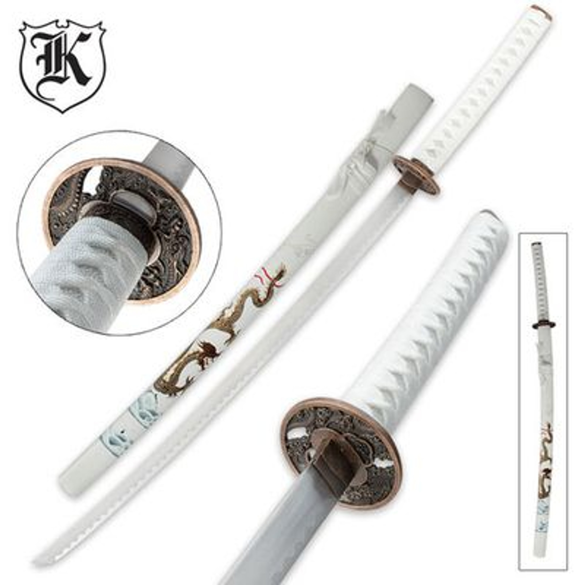 Flying Dragon Katana Sword and Scabbard - White