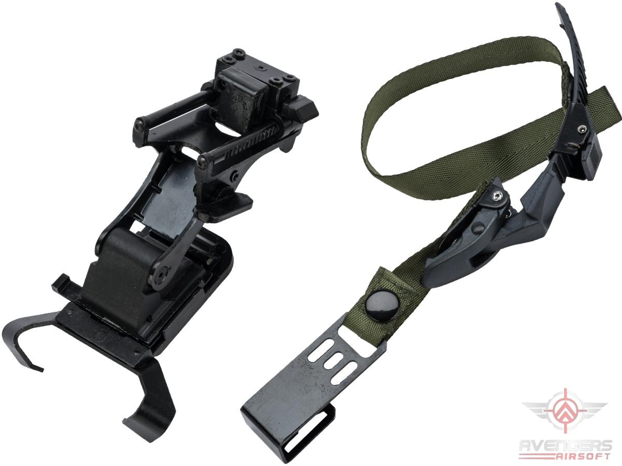 Avengers AN/PVS Type NVG Night Vision Helmet Mount for Airsoft (Color: Black / OD Green Strap)