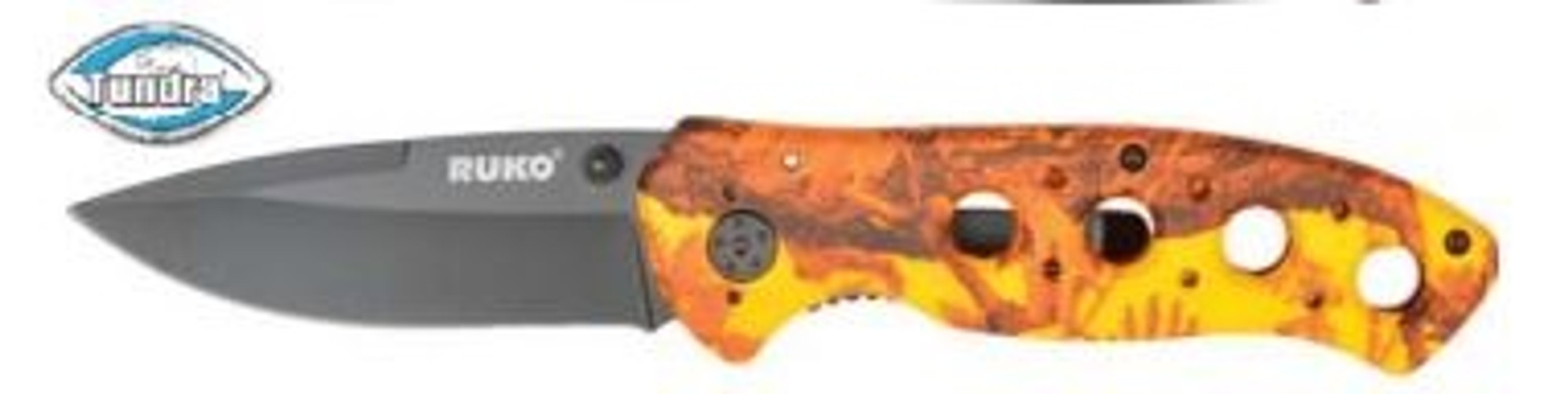 RUKO RUK0075, 440A, 3-1/4" Folding Blade Knife, Blaze TUNDRA™ Camoufl age