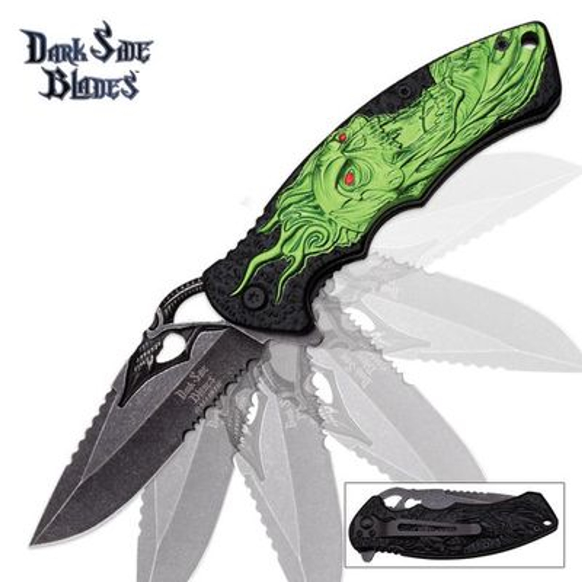 Angry Skull Spring-Assisted Folding Knife - Green