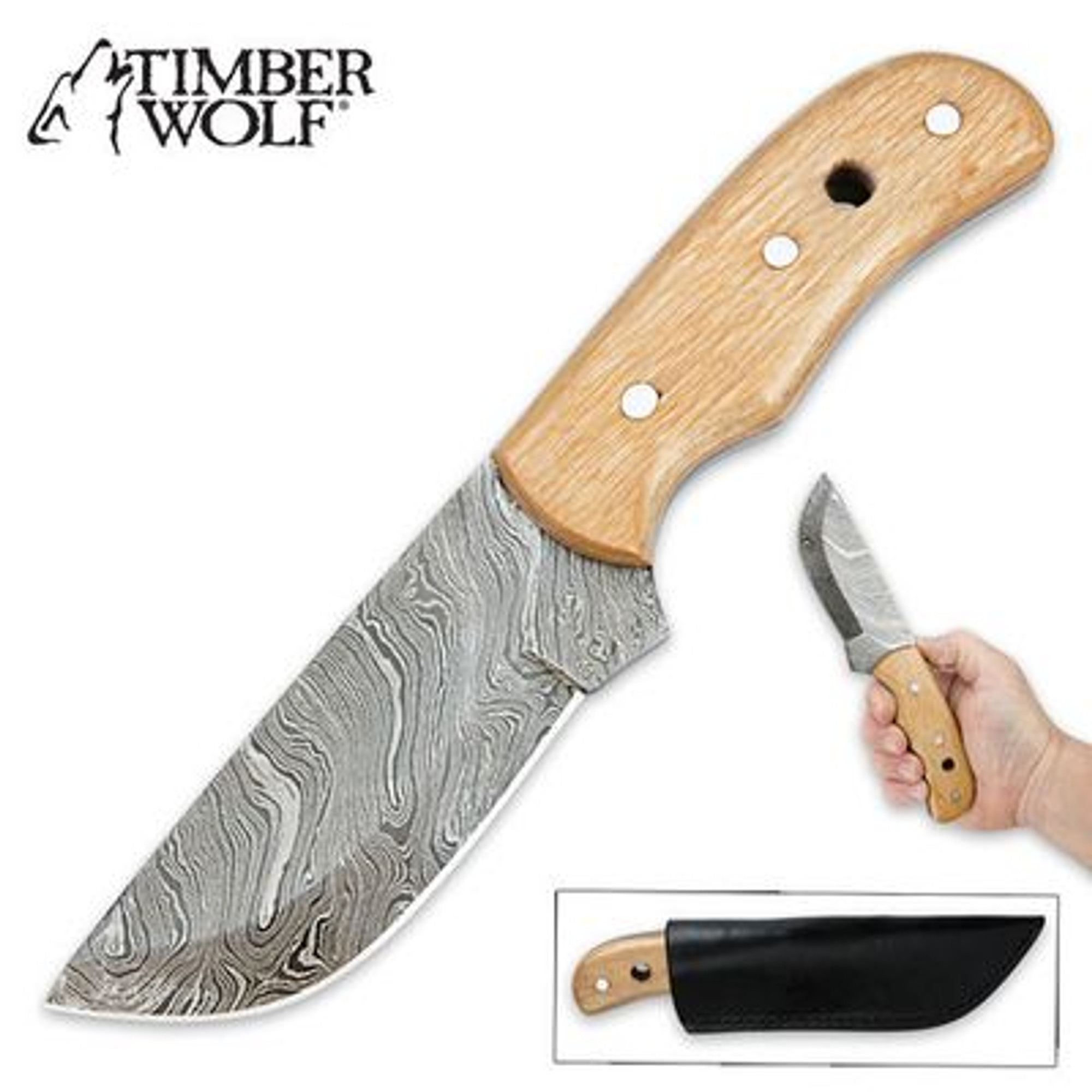 Timber Wolf Sunrise Pakkawood Damascus Fixed Blade Hunter Knife - Hunter Yellow