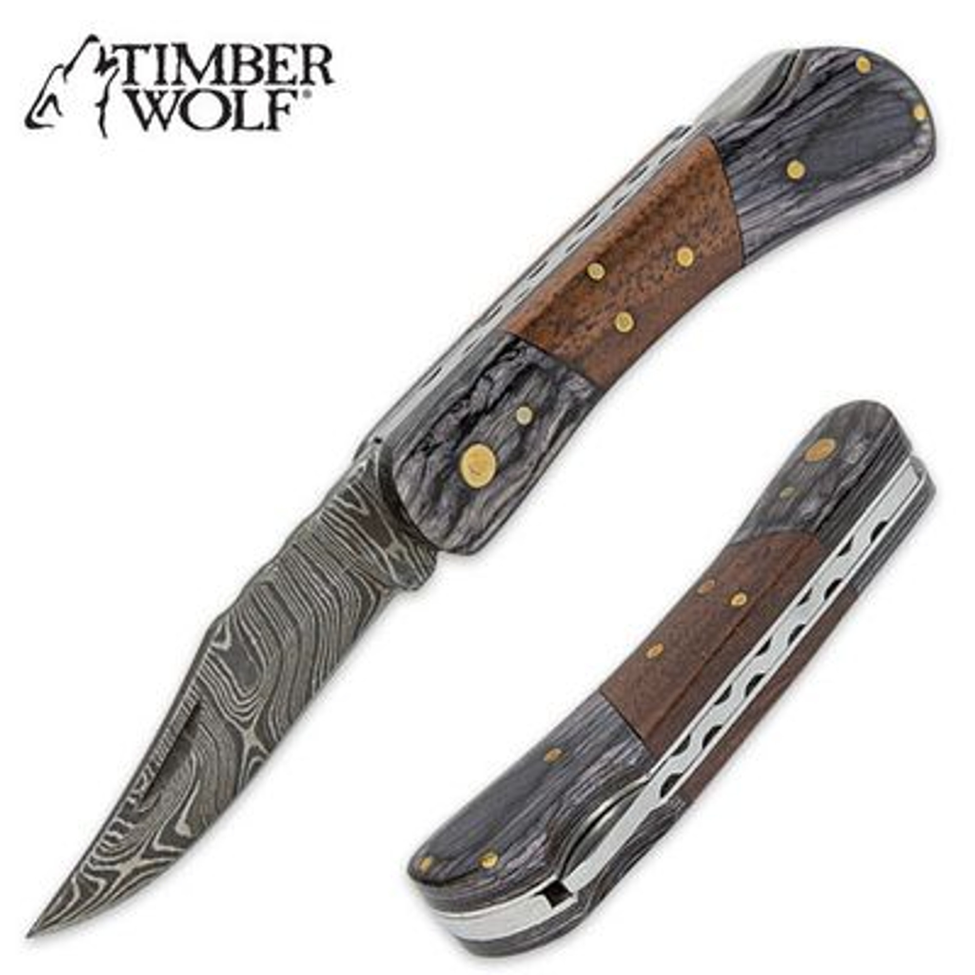 Timber Wolf File Worked Damascus Folding Knife