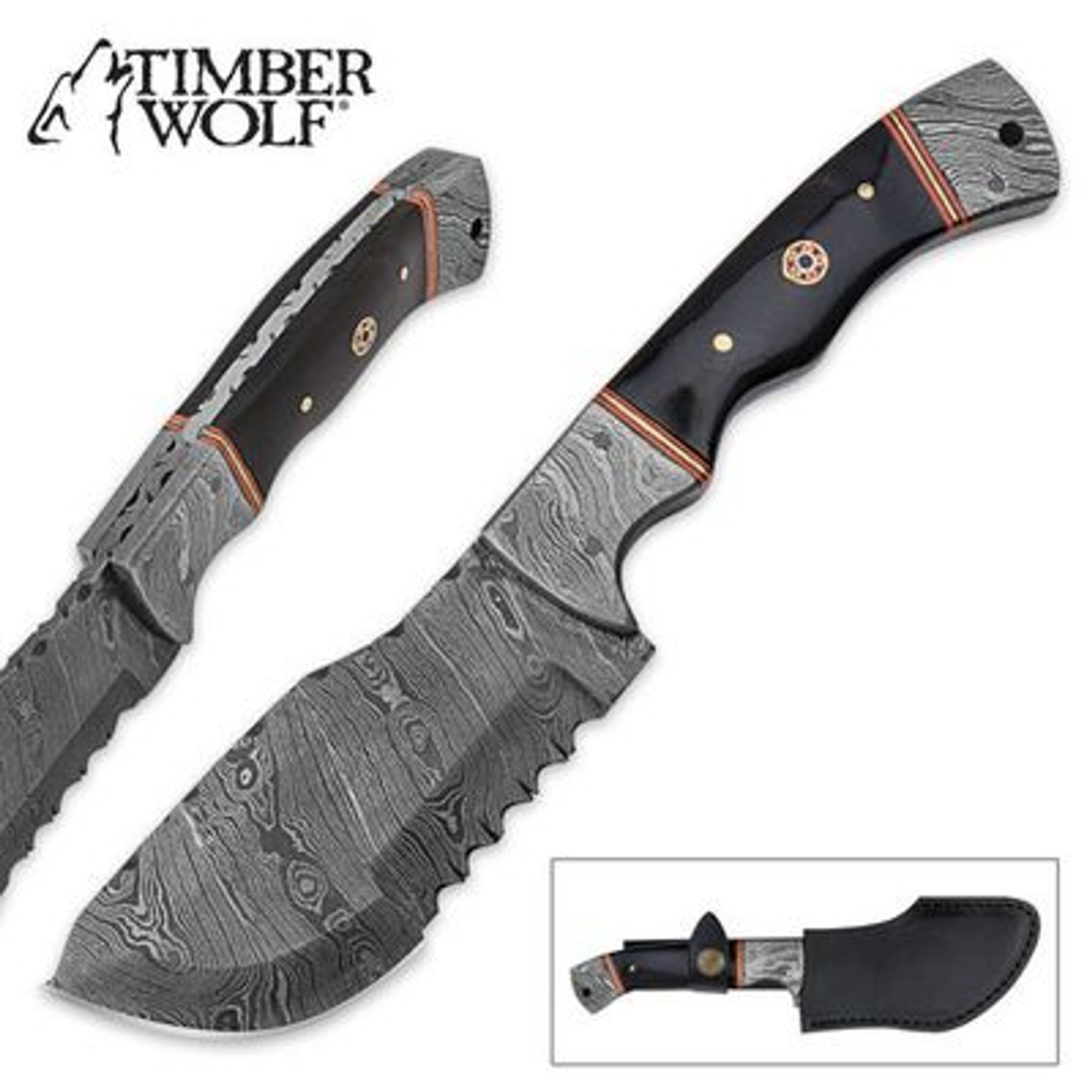 Timber Wolf Fixed Blade Hunting Cleaver Knife Micarta & Damascus