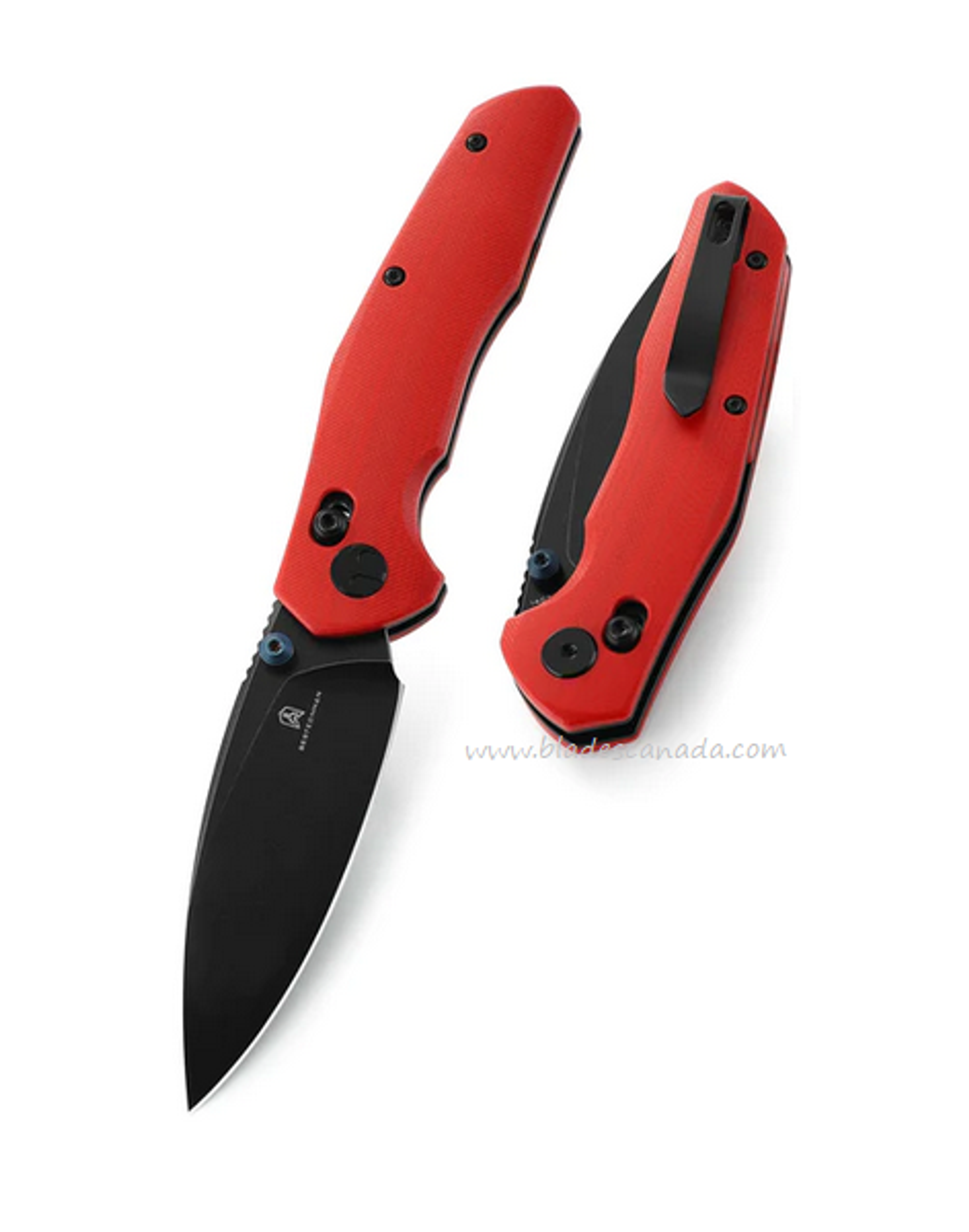 Bestechman Ronan Folding Knife Black Ti SW G10 Red