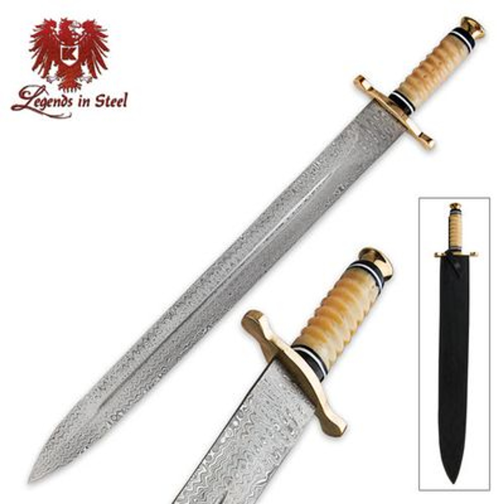 Legends In Steel Genuine Bone & Damascus Steel Sword