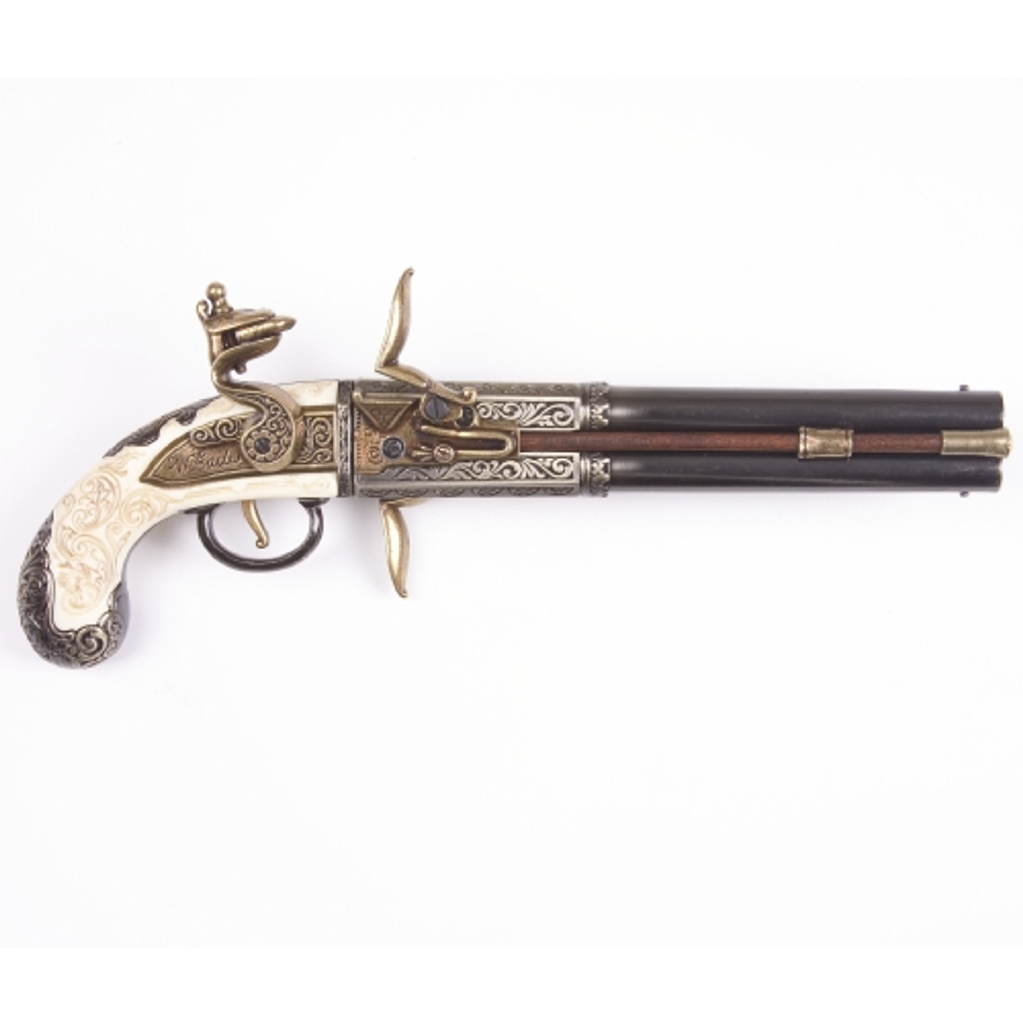 Denix 1750 Engraved Double Barrel Flintlock Non-Firing Gun