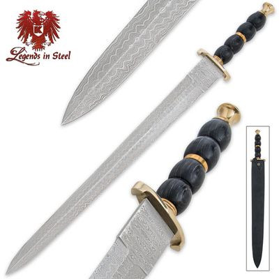 Legends In Steel Damascus & Blue Cherry Wood Sword
