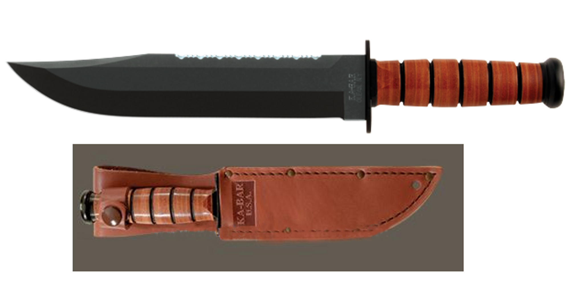 Ka-Bar Big Brother Leather Handle Fighting Knife w/Sheath