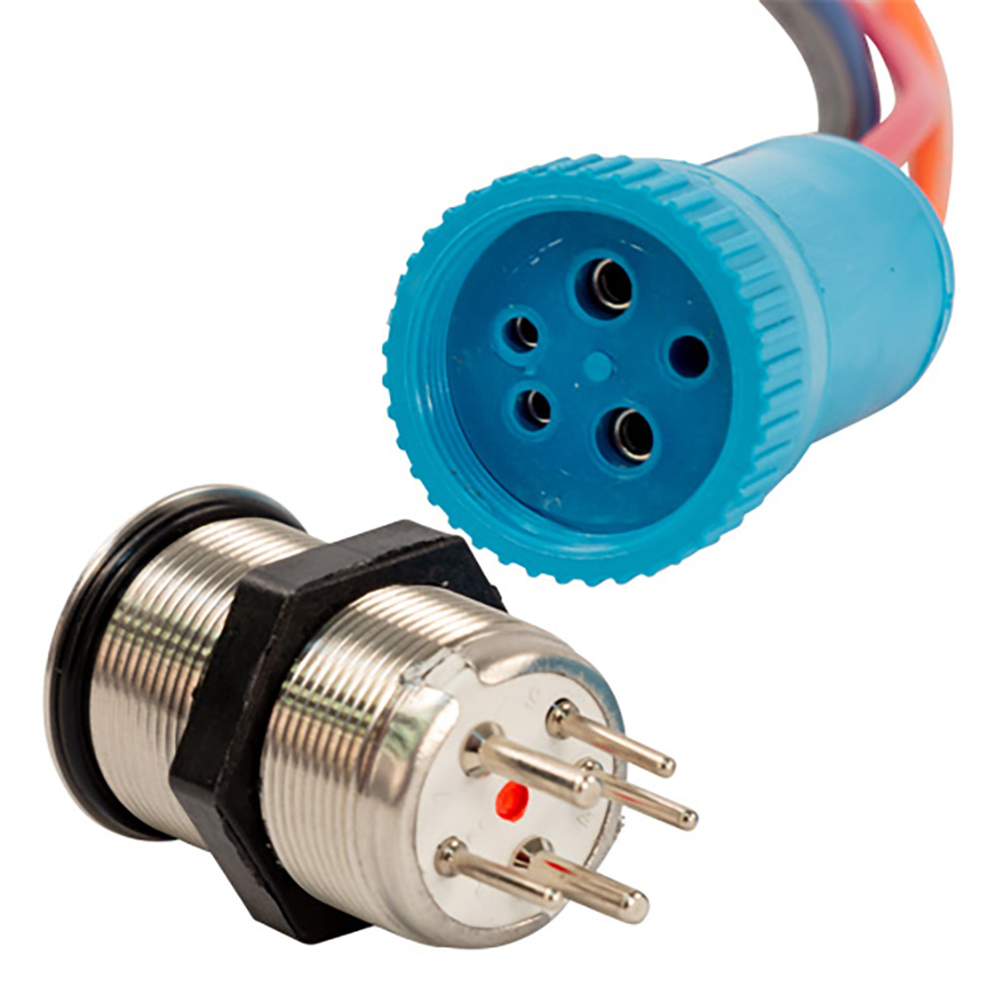 Bluewater 22mm Push Button Switch - Off/On/On Contact - Blue/Green/Red LED - 4' Lead