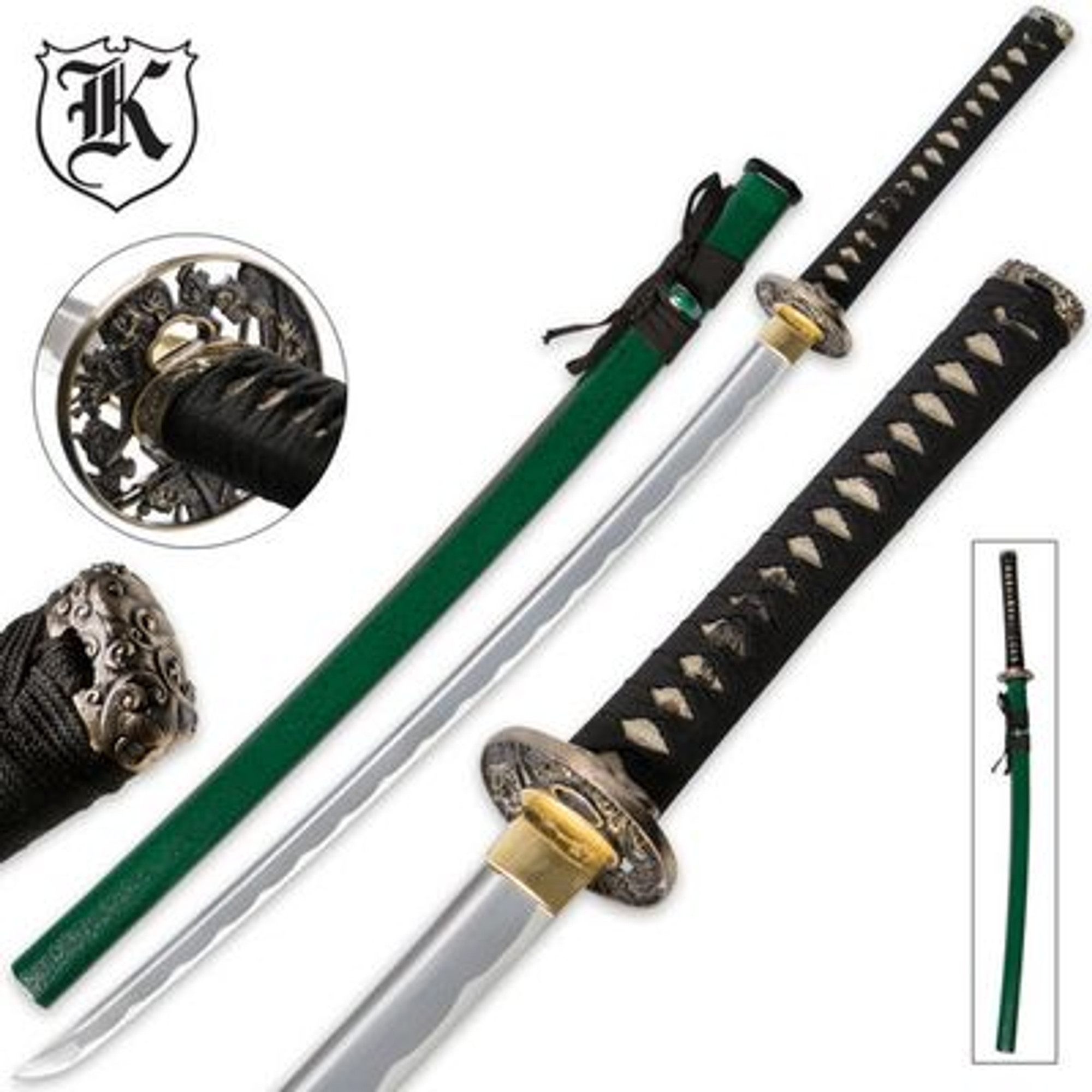 Dueling Dragon Emerald Green Samurai Katana Sword w/Scabbard