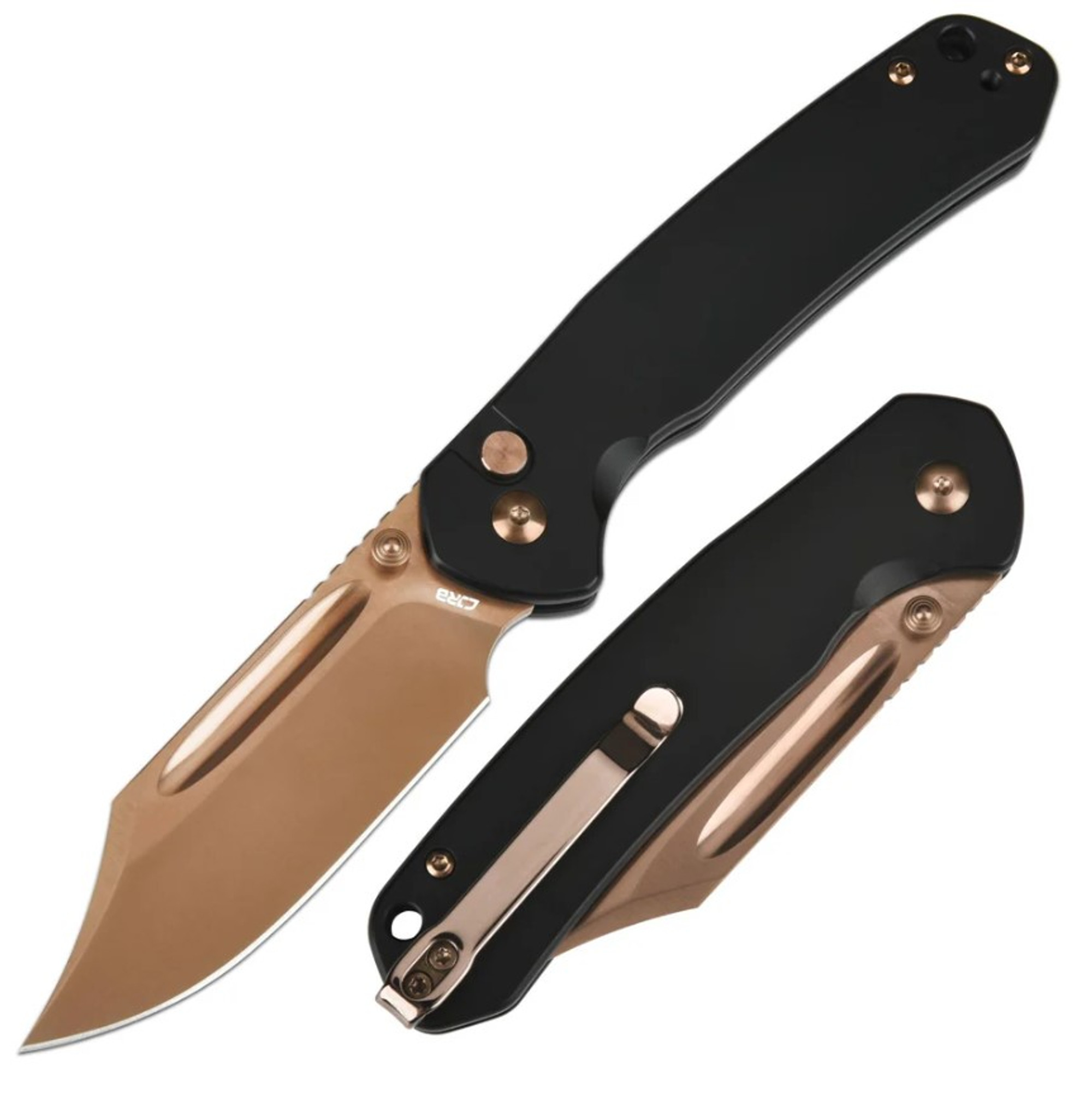 CJRB Pyrite Bowie Button Lock AR-RPM9 Rose Steel Black