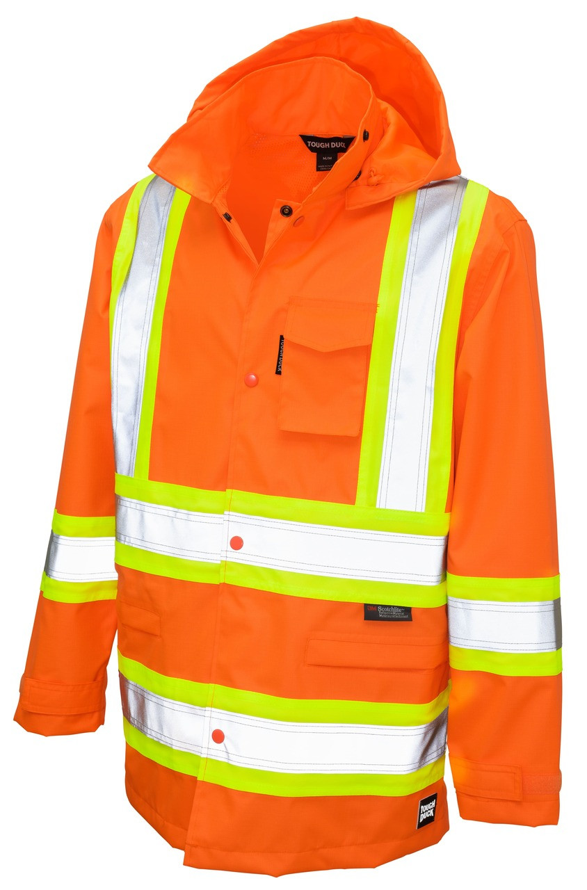 Premium Ripstop Safety Rain Jacket (Fluorescent Orange)