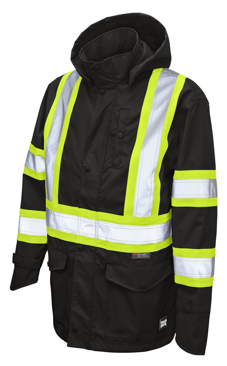 Premium Ripstop Safety Rain Jacket (Black)
