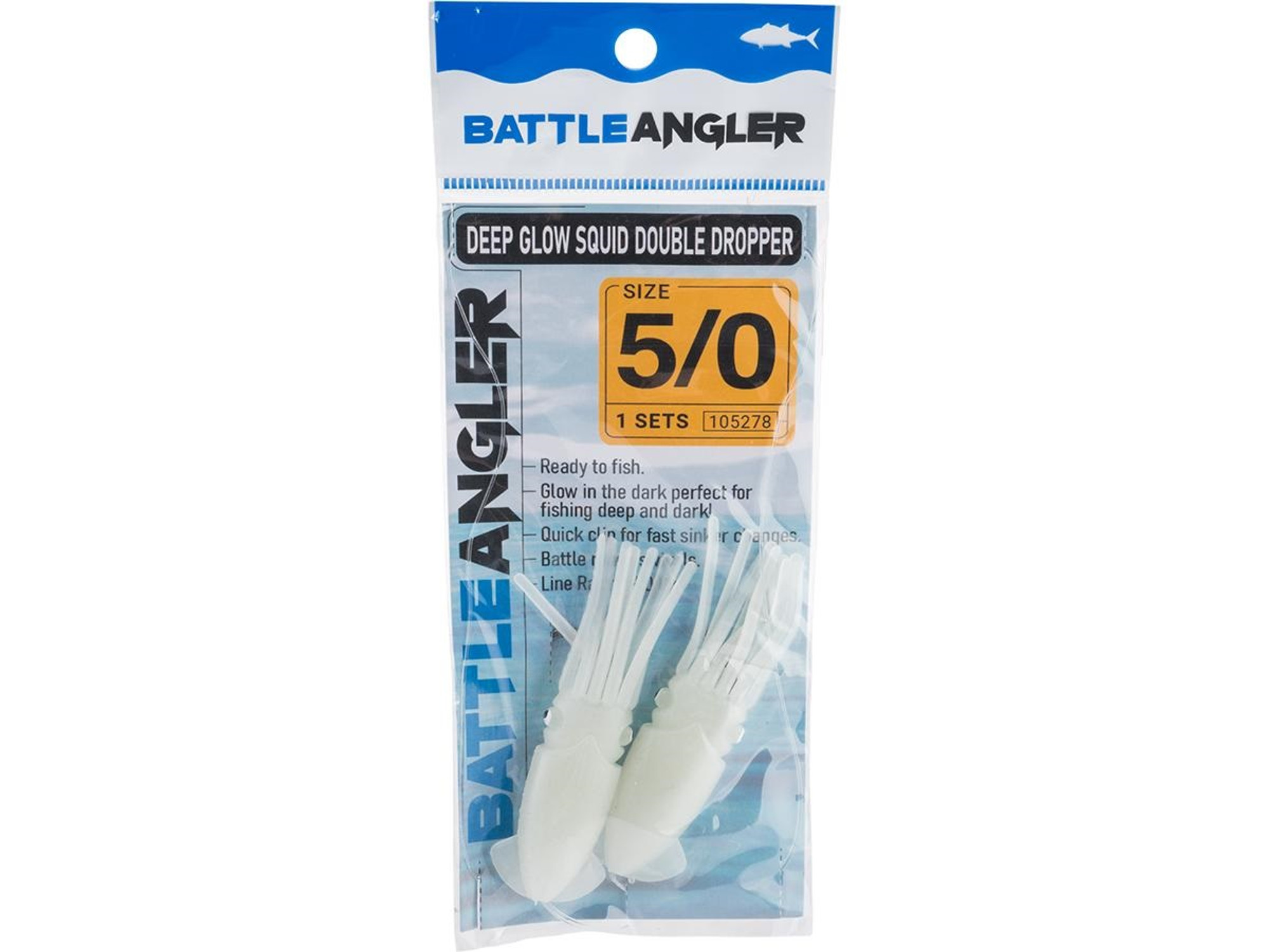 BATTLE ANGLER Rock Cod Jig Deep Glow Squid Double Dropper Fishing Jig (Size: 5/0)