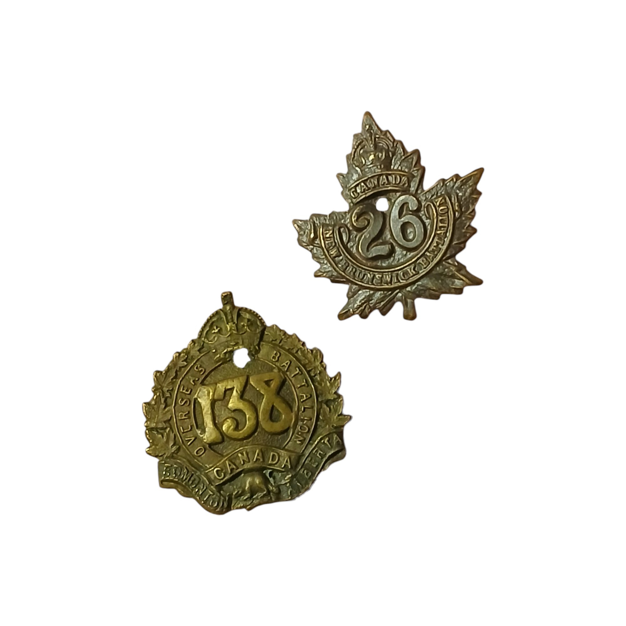 WW1 Canadian 138th & 26th Overseas Battalion Badges