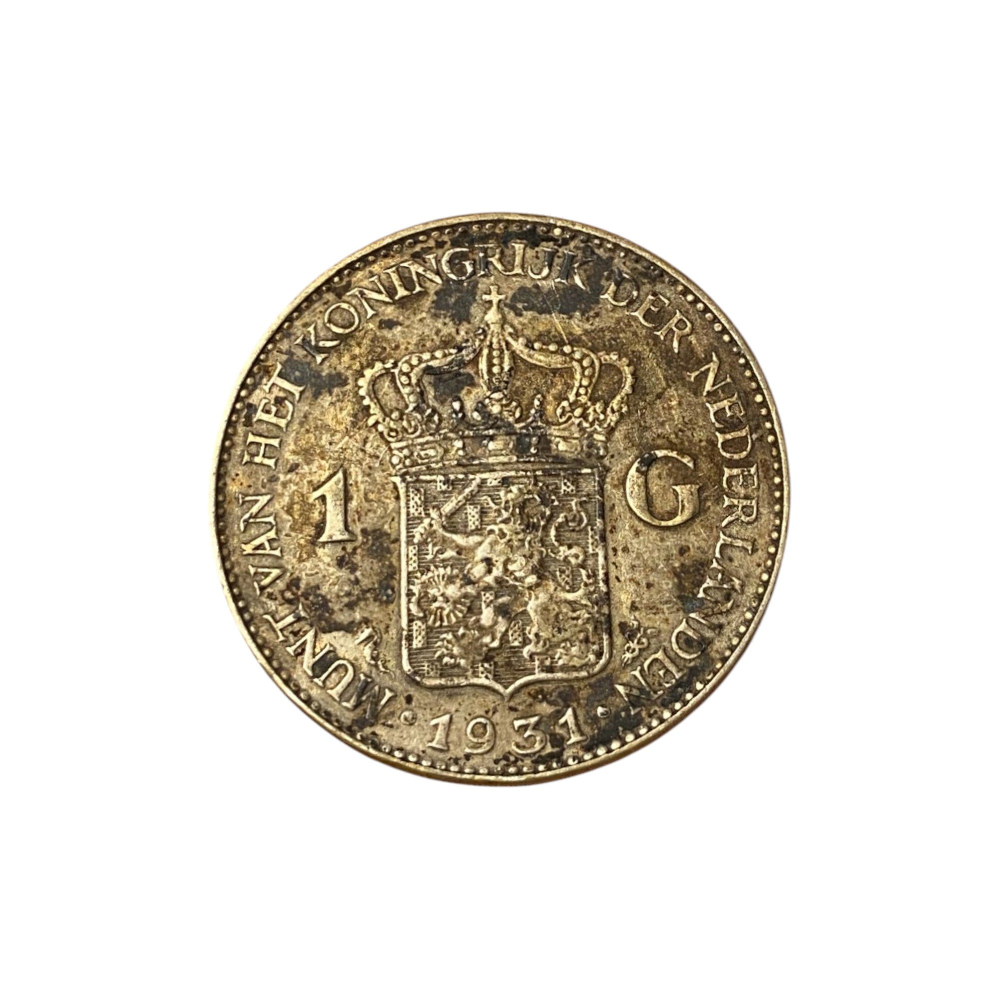 Vintage 1931  Queen Wilhemina Of The Netherlands 1 Silver Gulden Coin