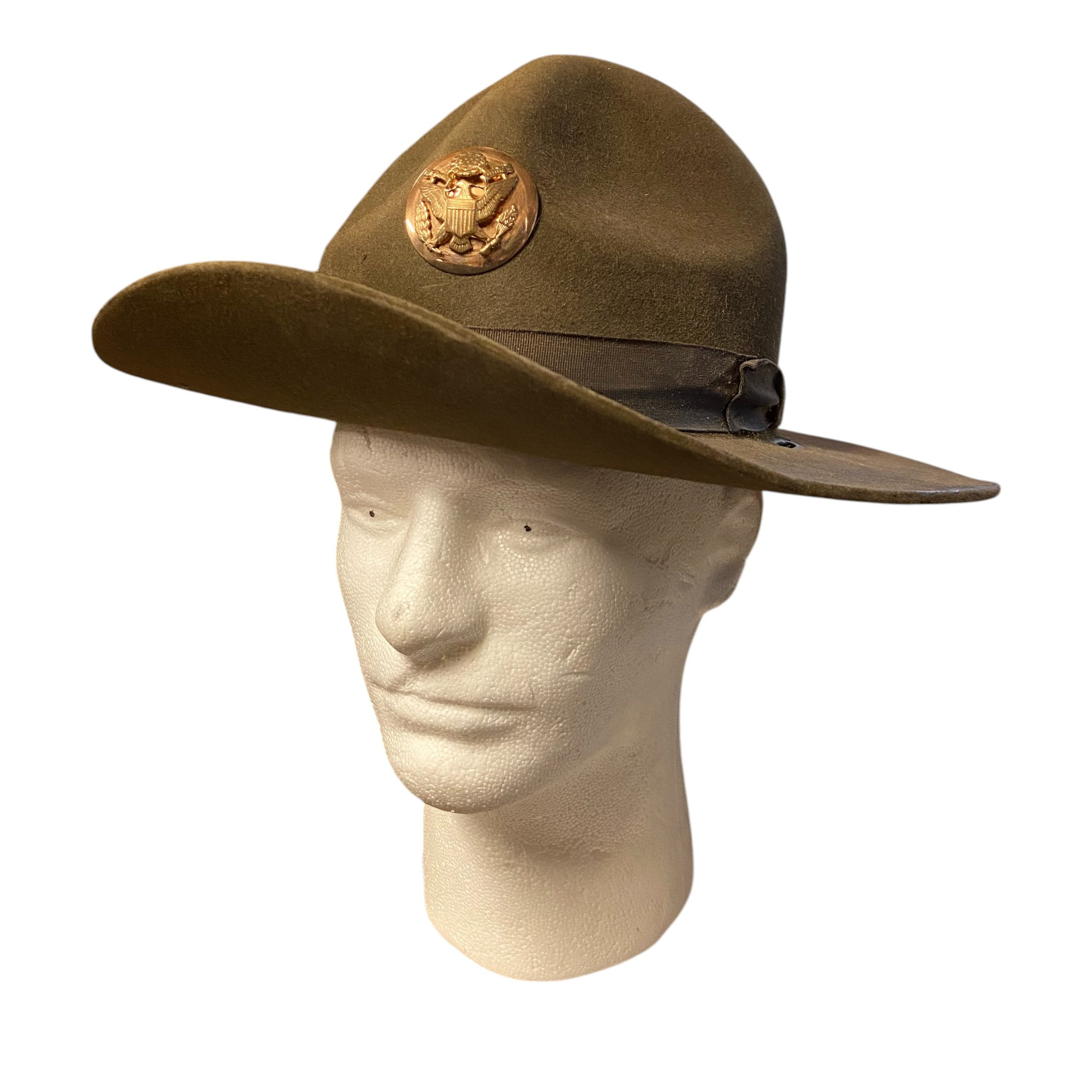 U.S. Armed Forces Drill Sergeant OD Felt Campaign Hat W/ Cap Badge