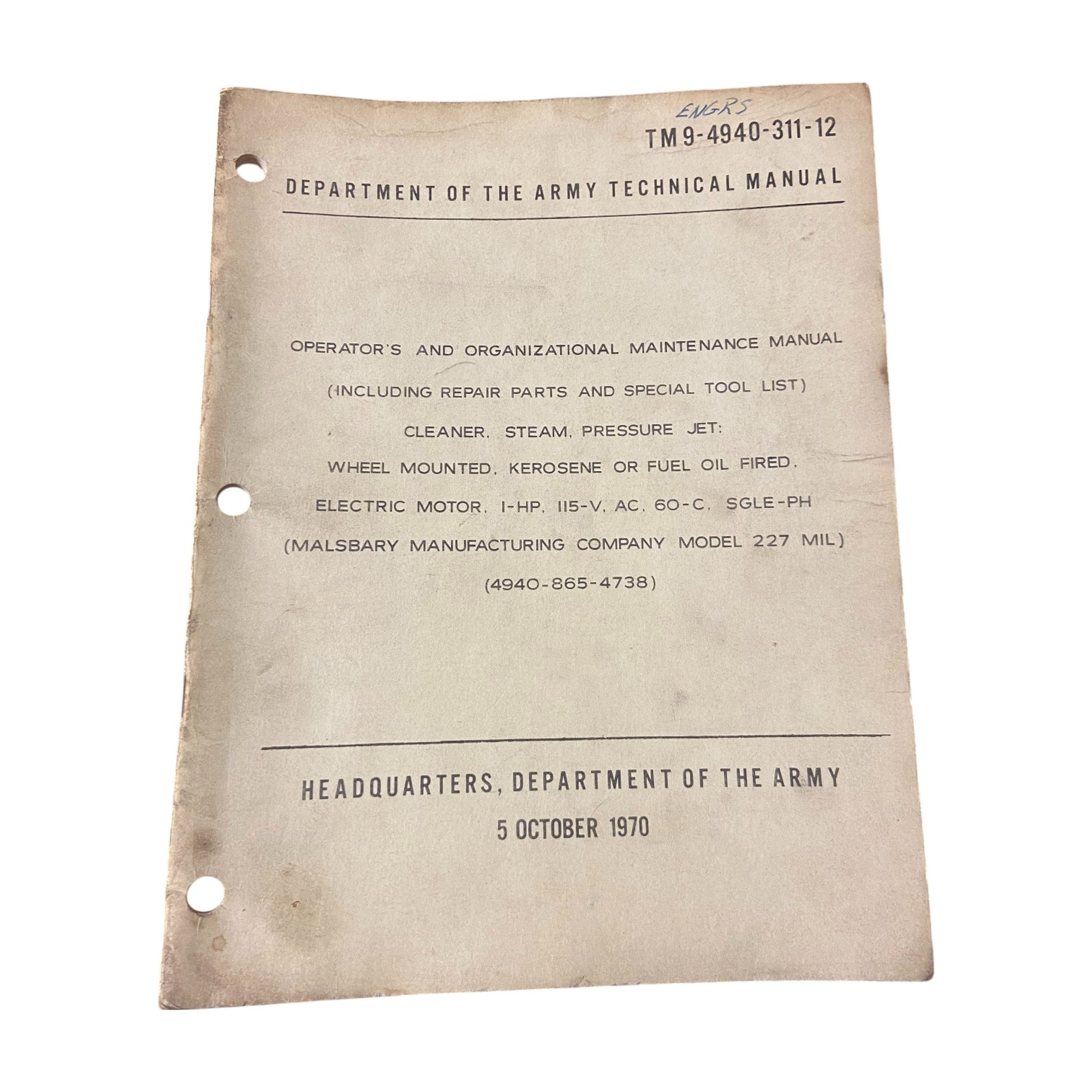 U.S. Department Of The Army Operator & Maintenance Manual - Oct 1970