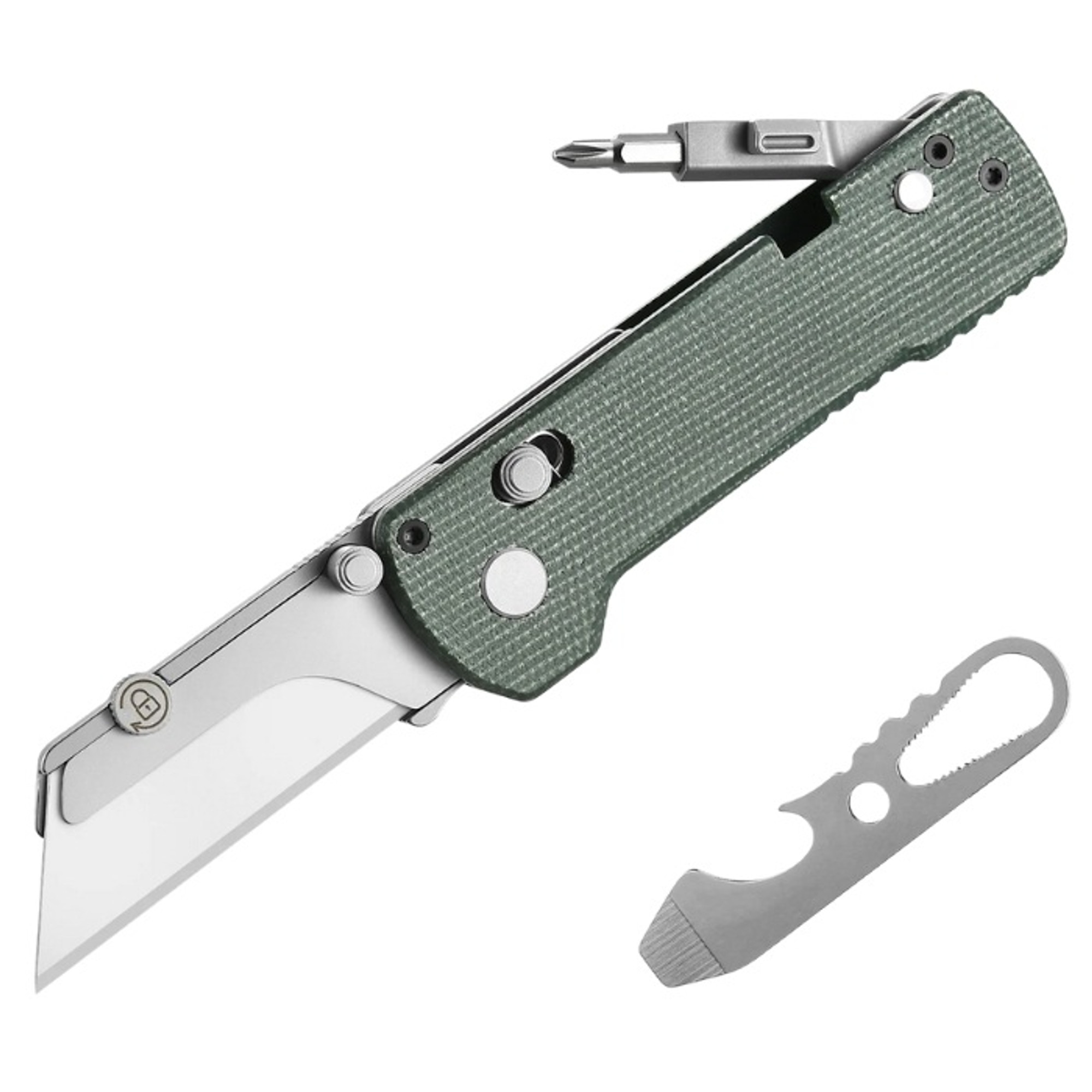 Oknife Otacle U1 Pro Rail Lock Replaceable SK5 Carbon Blade, Micarta Green