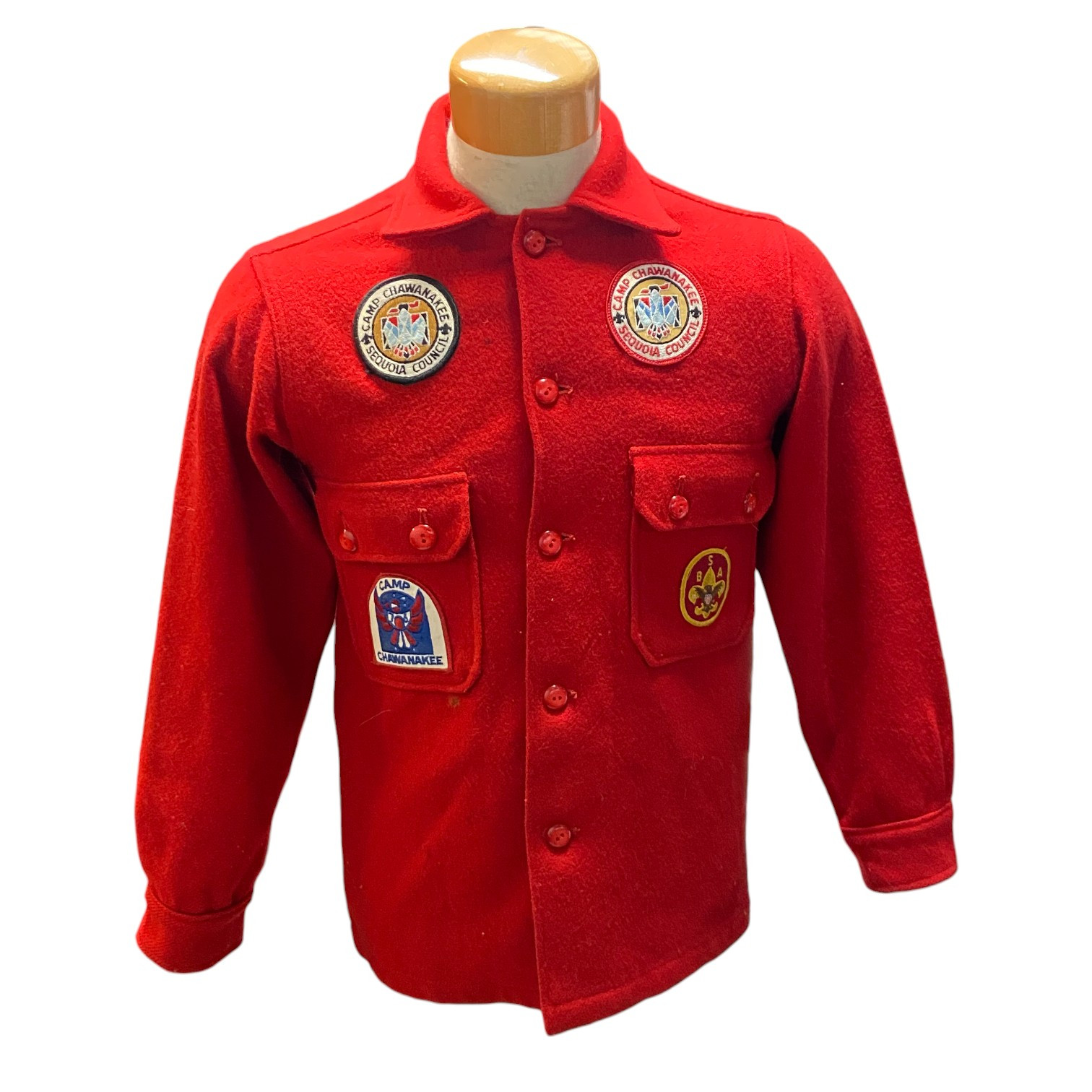 Vintage Boy Scout of America Wool Shirt W/ Camp Chawanakee Patches