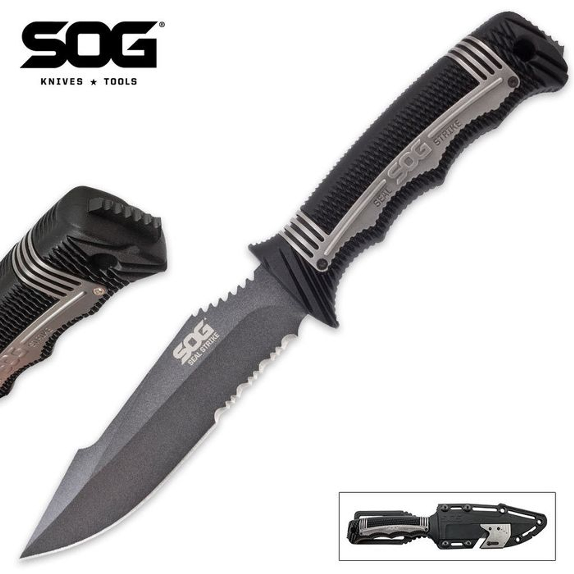 SOG SEAL Strike Partially Serrated Knife Deluxe Sheath