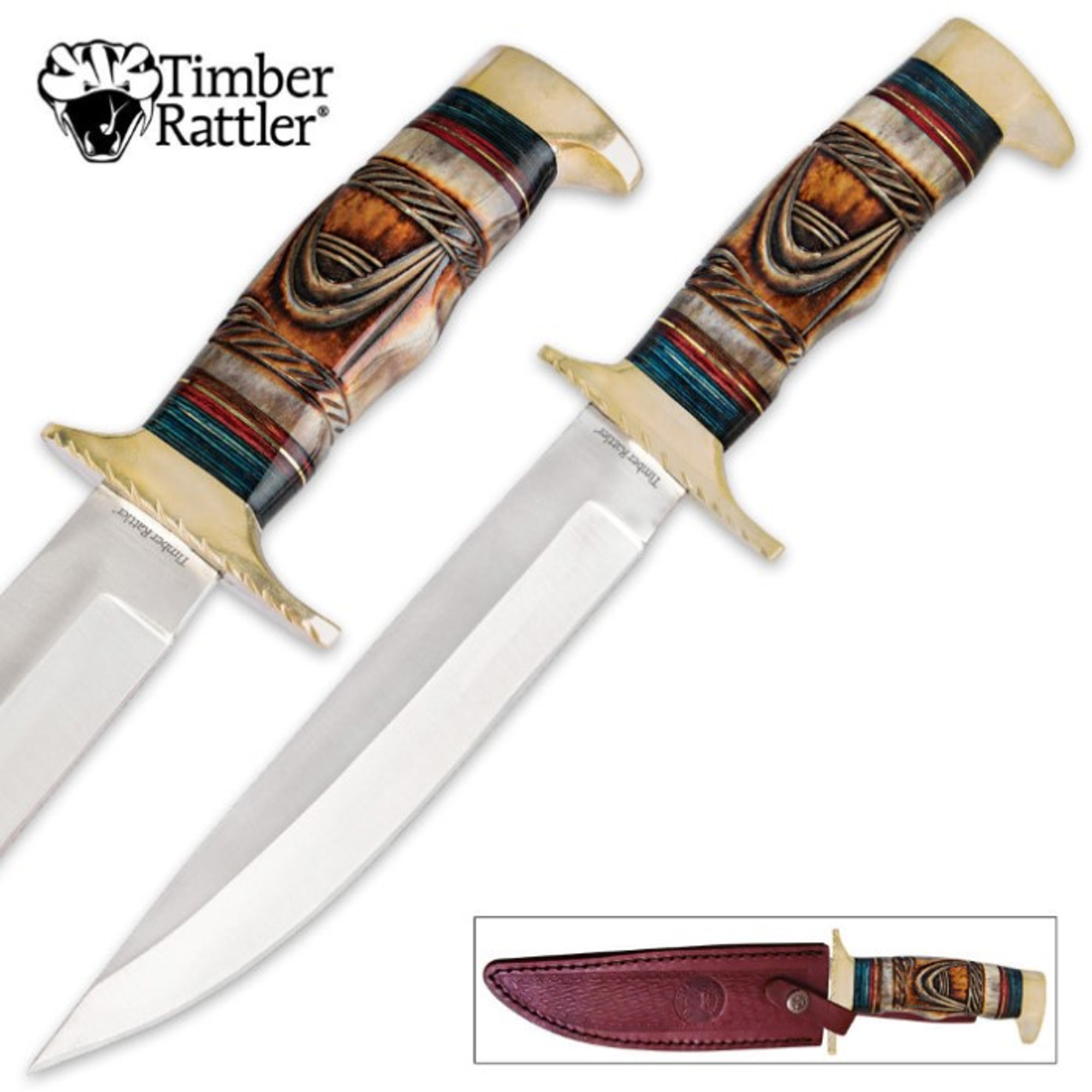 Timber Rattler Whispering Winds Bowie Knife Genuine Bone Fixed Blade