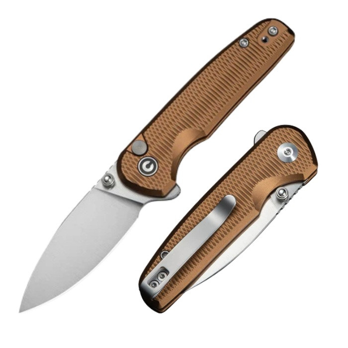 Civivi Mini Shakan Flipper Button Lock Knife Aluminum Coyote Brown