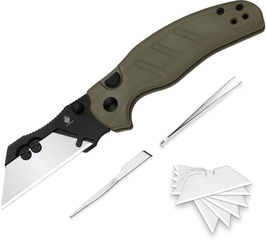 KIZER CUTLERY C01C Uti 1 Button Lock Grn