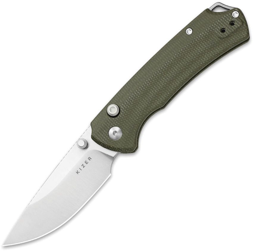 KIZER CUTLERY T1 BD Button Lock Grn Mic