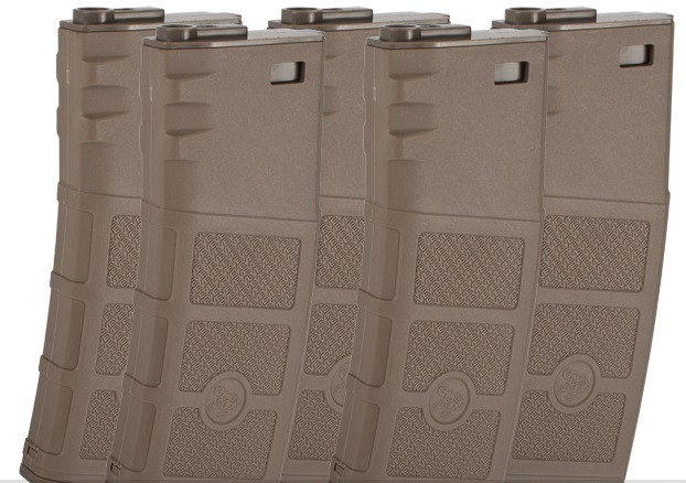 G&P High RPS 360rd Polymer HI-CAP Mag For M4 M16 AEG Rifles Dark Earth- 5 Pack