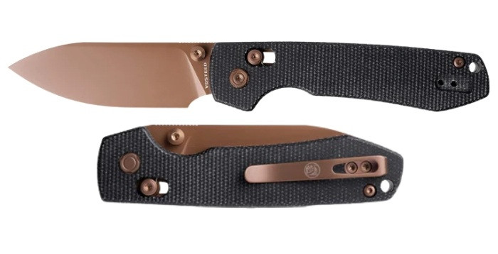 Vosteed Raccoon Crossbar Lock Folding Knife Copper Dune Micarta Black