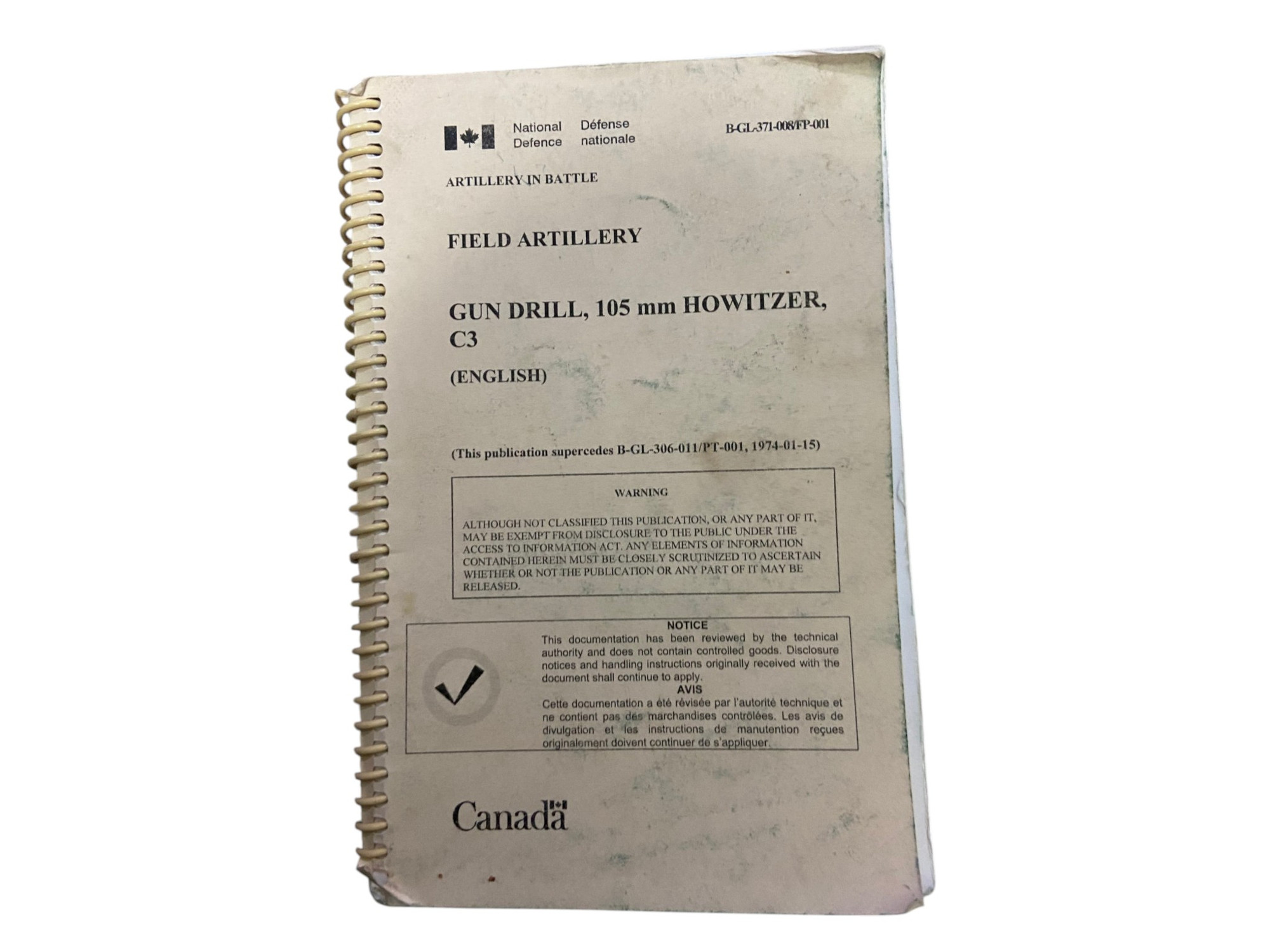 Canadian Armed Forces C3 105mm Howitzer Gun Drill - Manual
