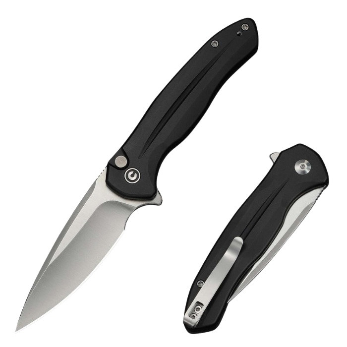Civivi Kitefin Flipper Button Lock Folding Knife Satin, Aluminum Black