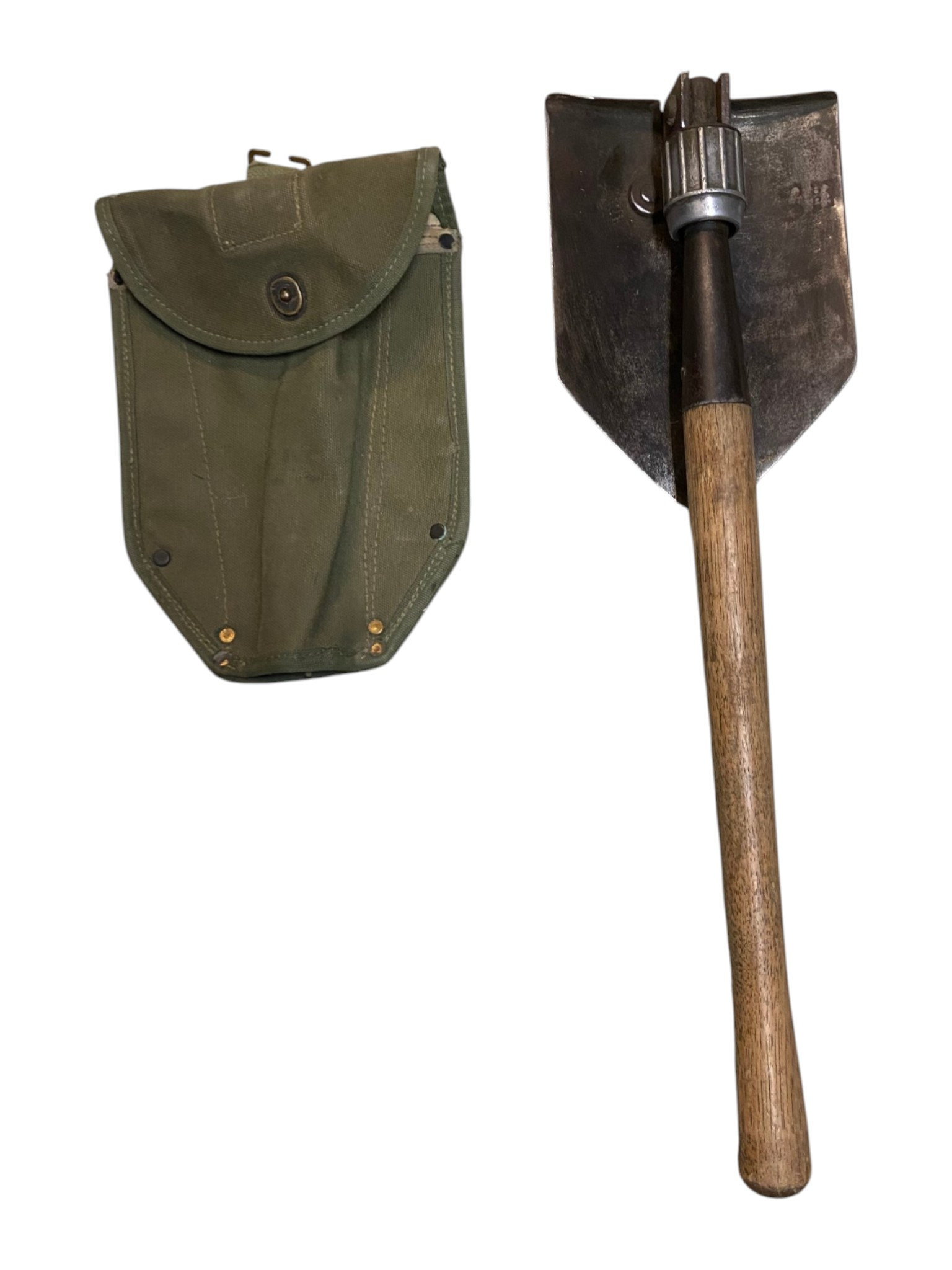 WW2 U.S. Army M1943 Wood Entrenching Shovel 1944 Dated W/ M1943 Shovel Carrier