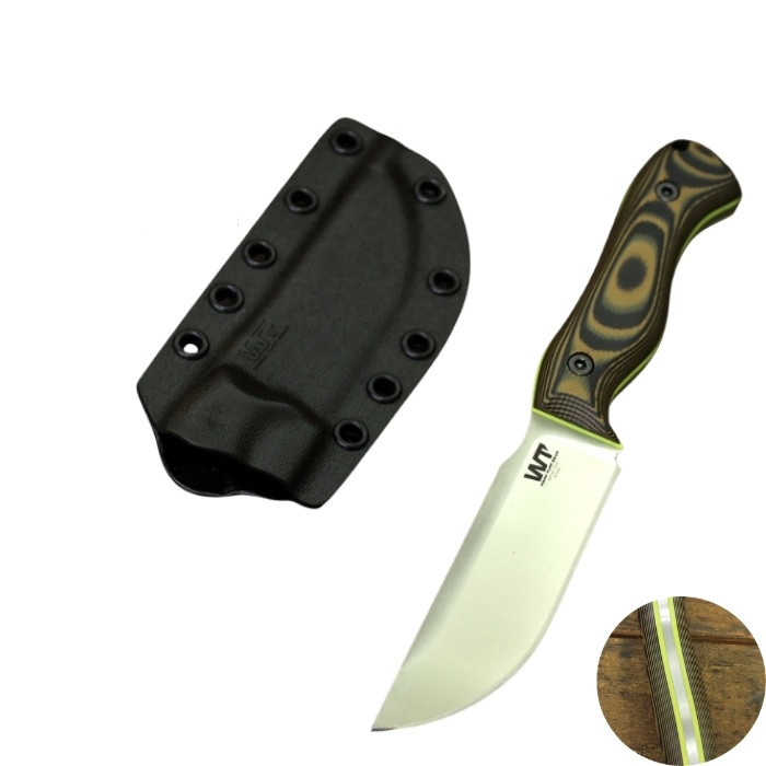 Work Tuff Gear Nomad Bushcrafter Fixed Blade K329 Satin G10 Stinger Yellow w/Yellow Liner Kydex Sheath