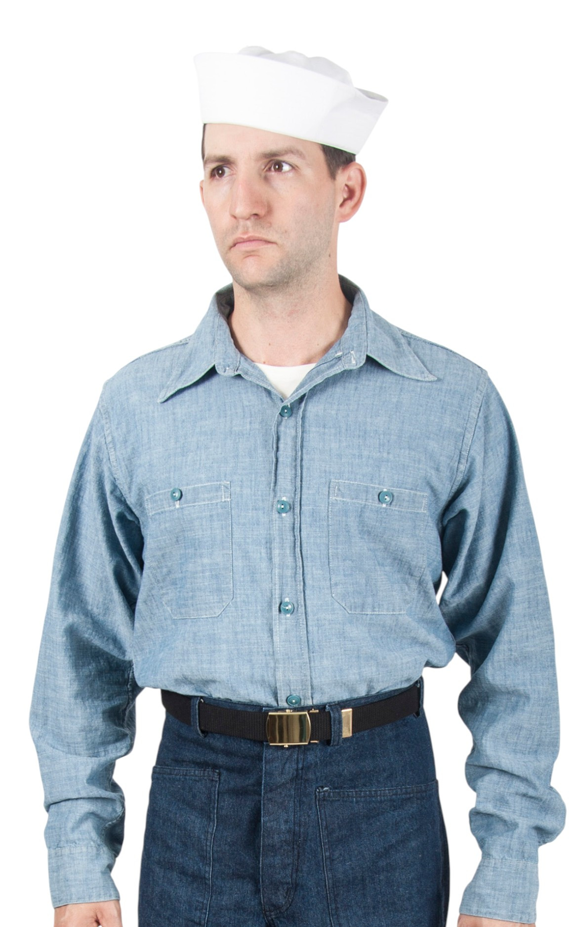 Reproduction WW2 Blue Chambray Enlisted Sailor Shirt - 17 1/2