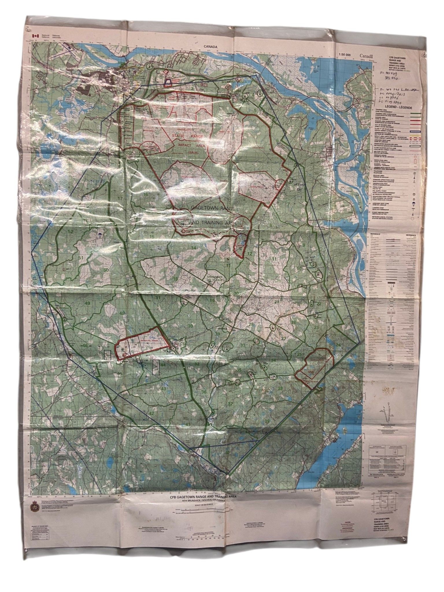 Canadian Armed Forces 92.5cm X 116.5 CM CFB Gagetown Training Area Map