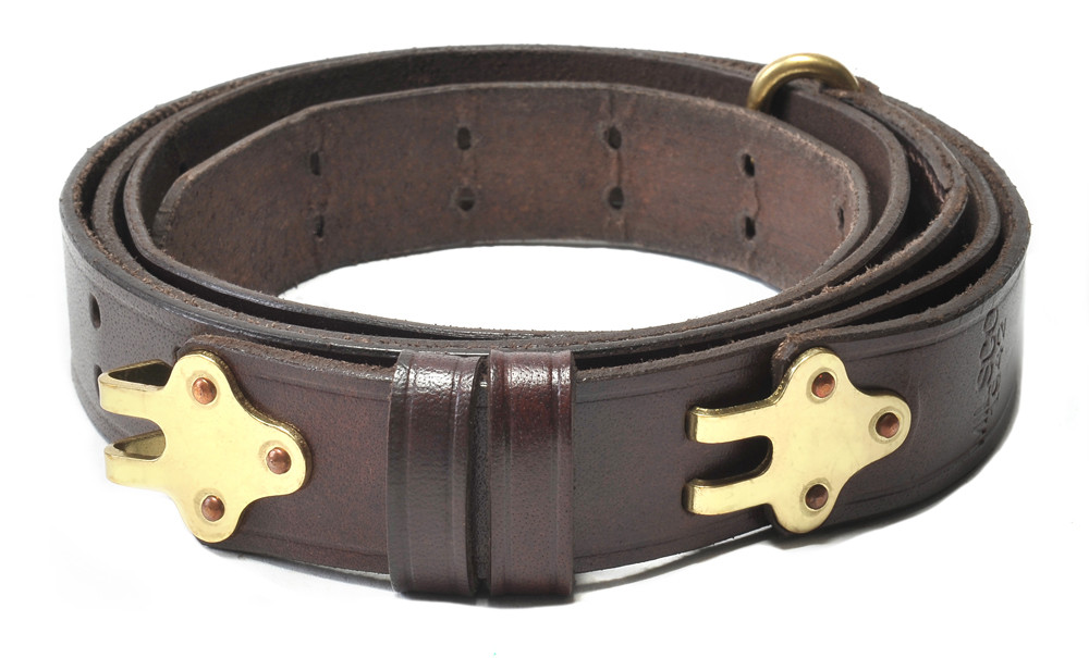M1907 Military Leather Rifle Sling Brass Hardware Dated 1942 1.25" Wide