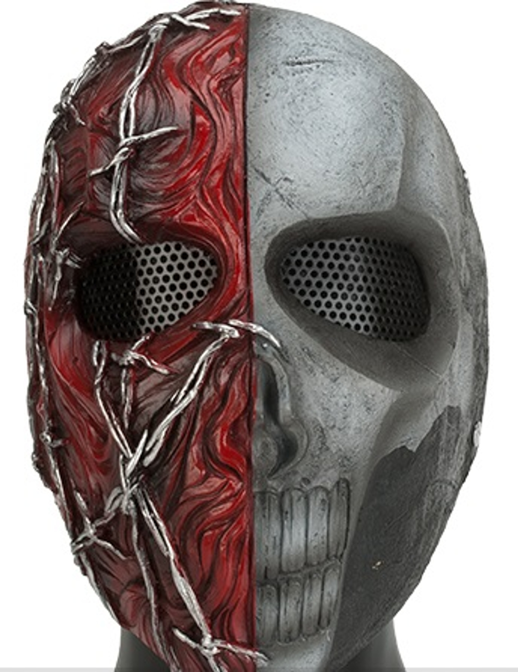 R-Custom Fiberglass Wire Mesh Erebos Full Face Mask - Black & White Skull